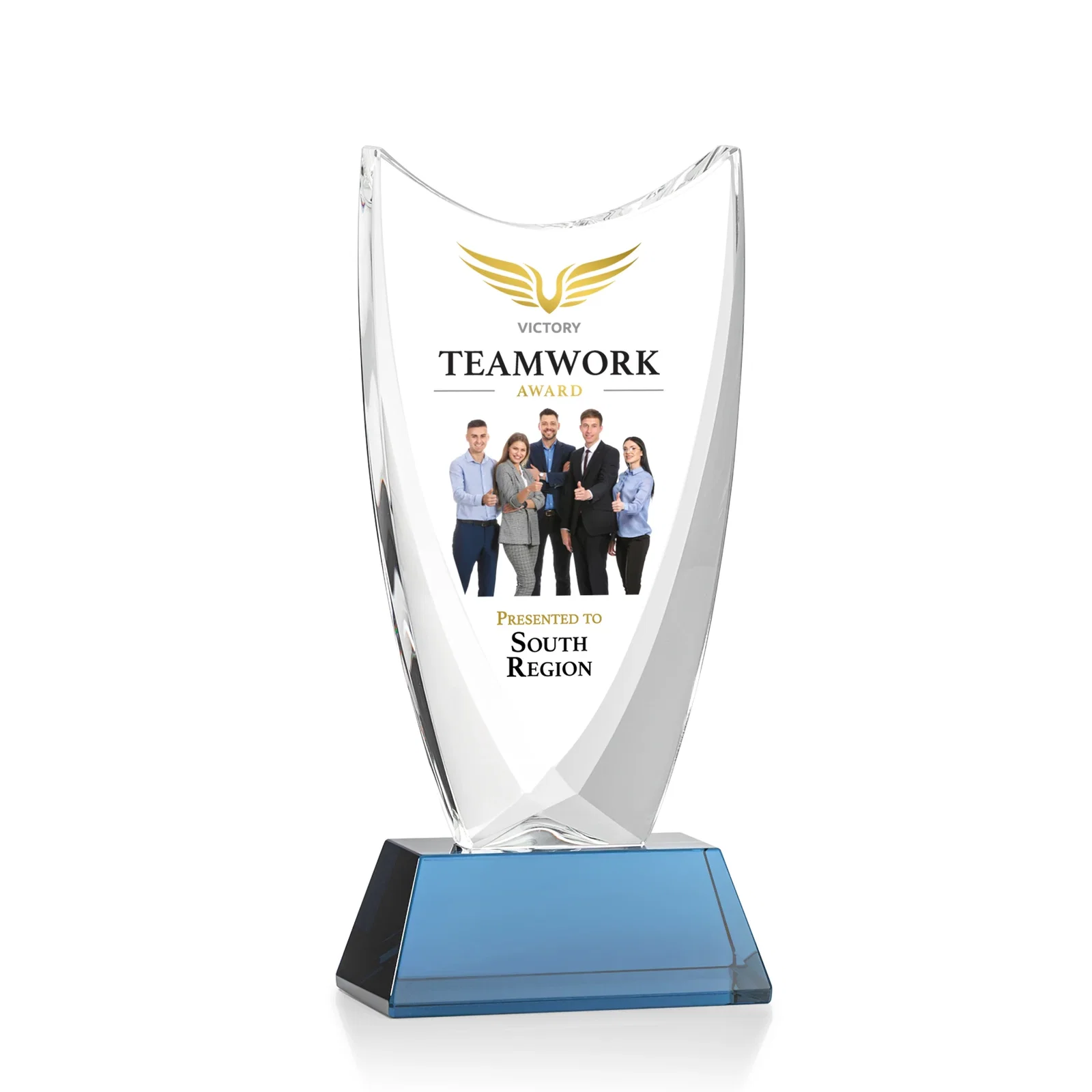 Custom printed Optical Crystal Upright Award With Tapered Concave Top, awards for company anniversary events
