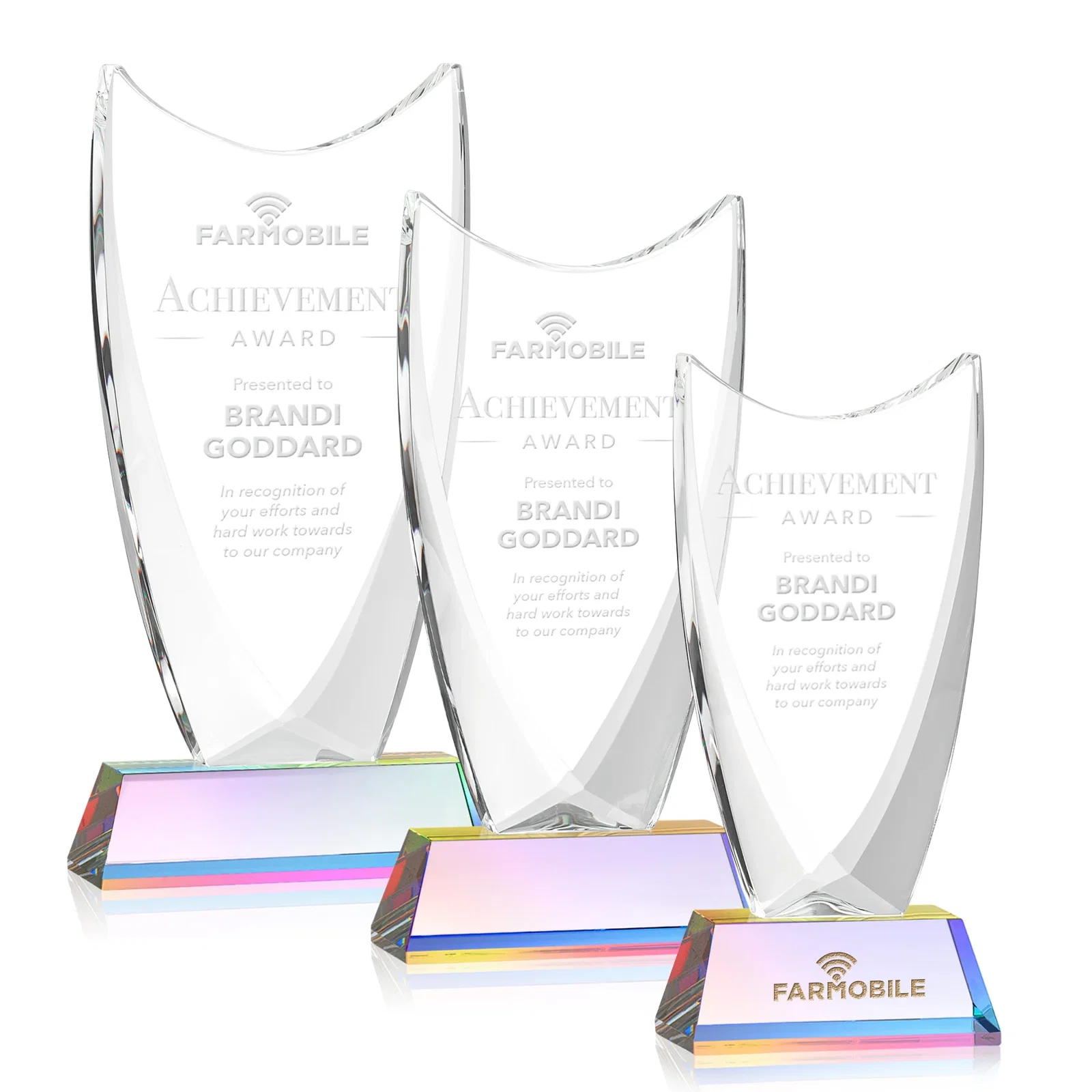 Customized Optical Crystal Upright Award With Tapered Concave Top, awards for donor appreciation