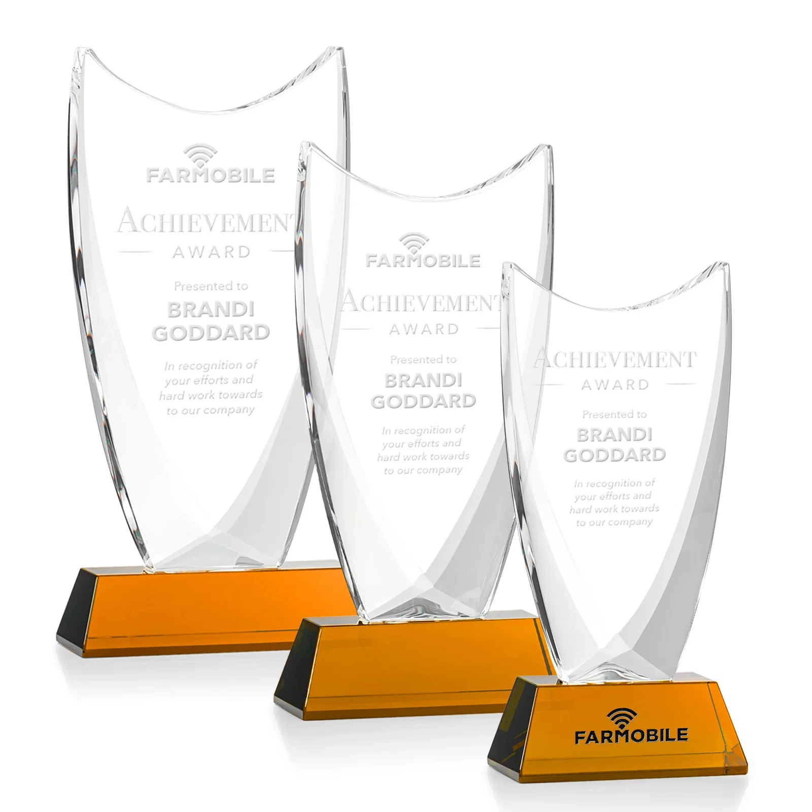 Custom Optical Crystal Upright Award With Tapered Concave Top, awards for donor appreciation