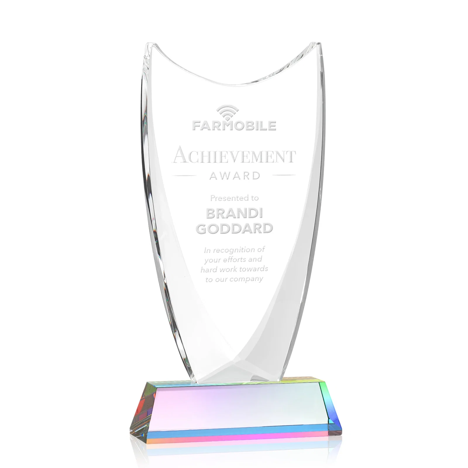 Customized Optical Crystal Upright Award With Tapered Concave Top, awards for volunteer appreciation