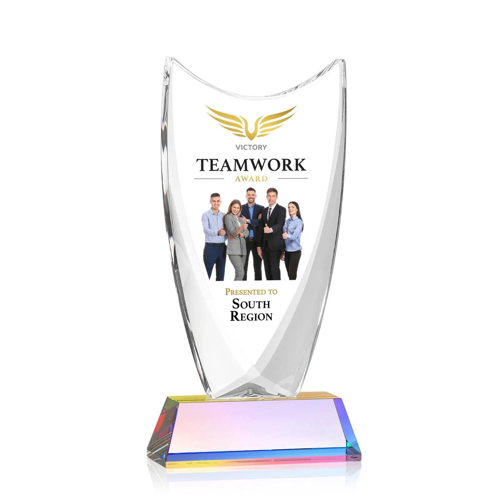 Custom engraved Optical Crystal Upright Award With Tapered Concave Top, awards for employee recognition