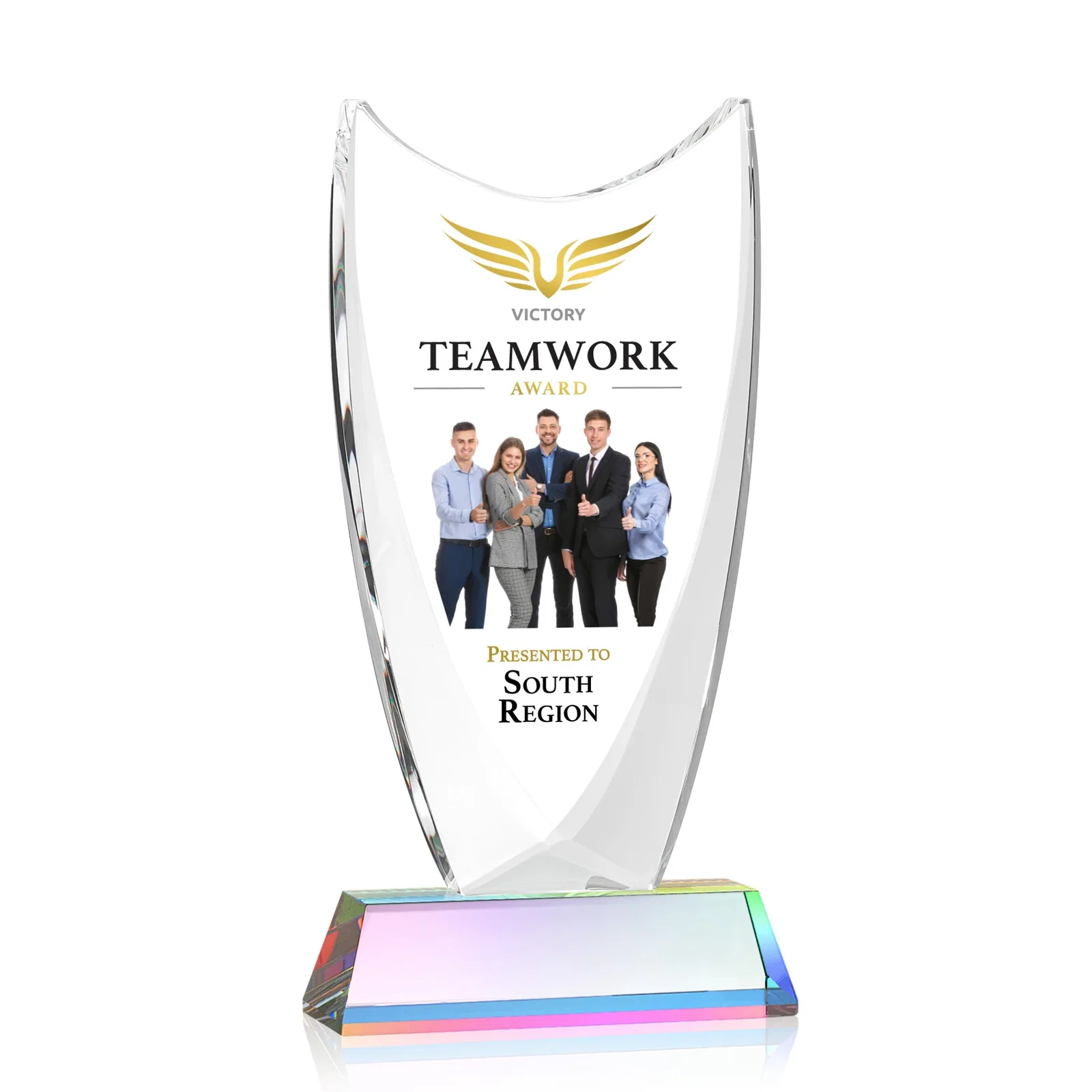 Custom engraved Optical Crystal Upright Award With Tapered Concave Top, awards for corporate award ceremonies