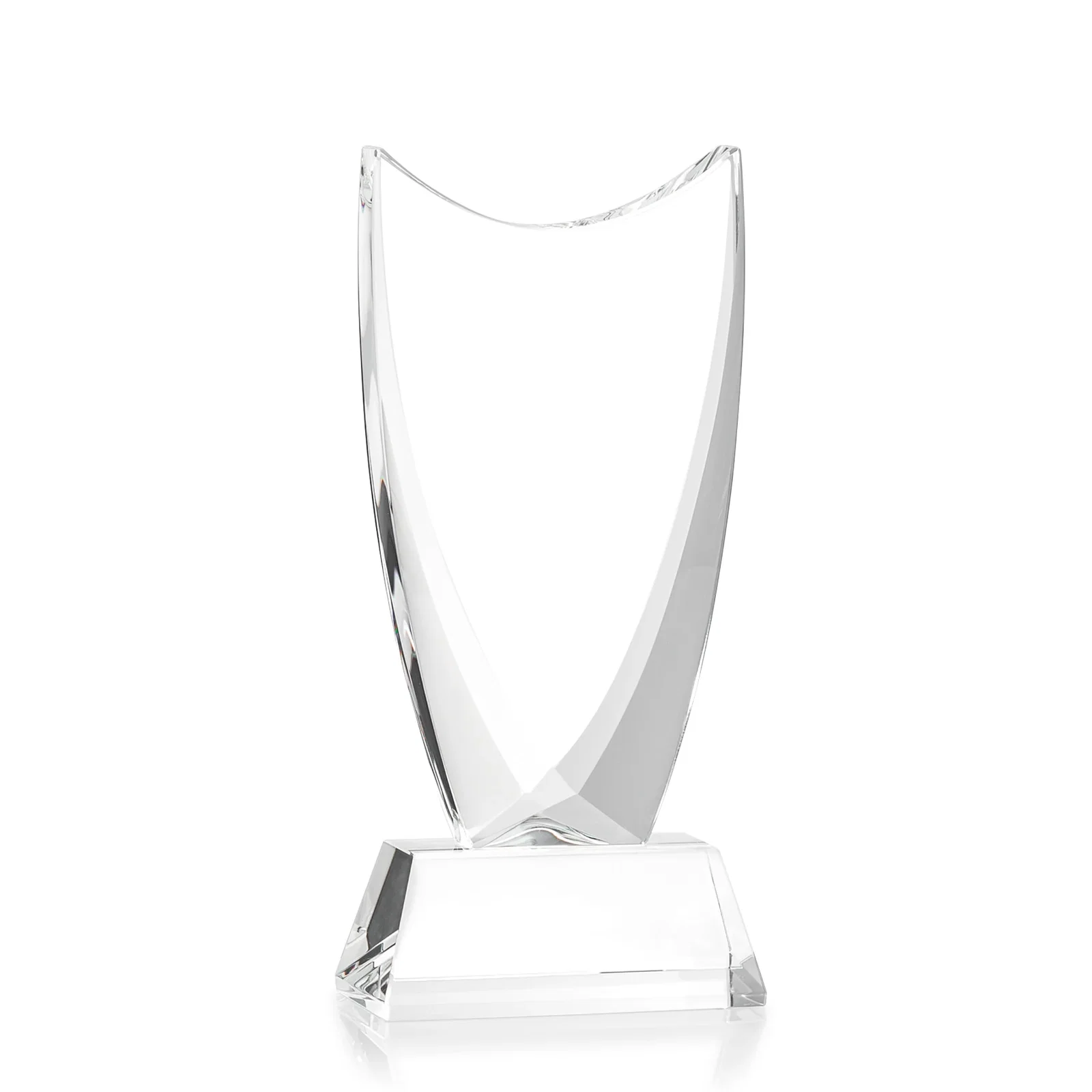 Custom engraved Optical Crystal Upright Award With Tapered Concave Top, awards for service anniversary gifts