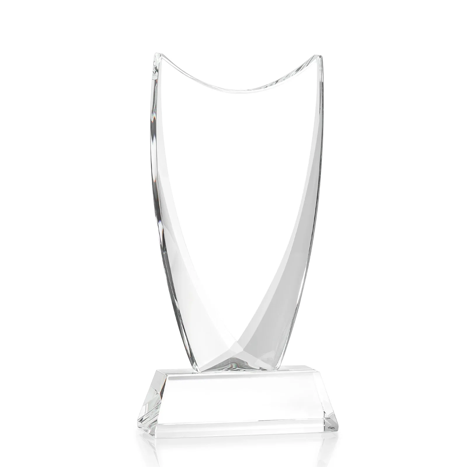 Custom engraved Optical Crystal Upright Award With Tapered Concave Top, awards for retirement presentations