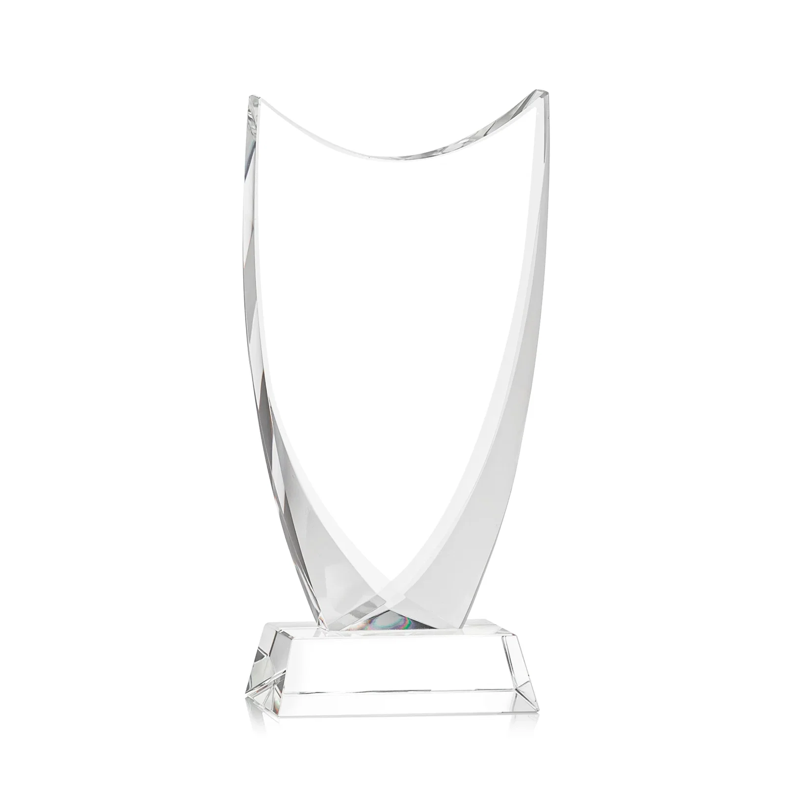 Custom engraved Optical Crystal Upright Award With Tapered Concave Top, awards for team milestone celebrations