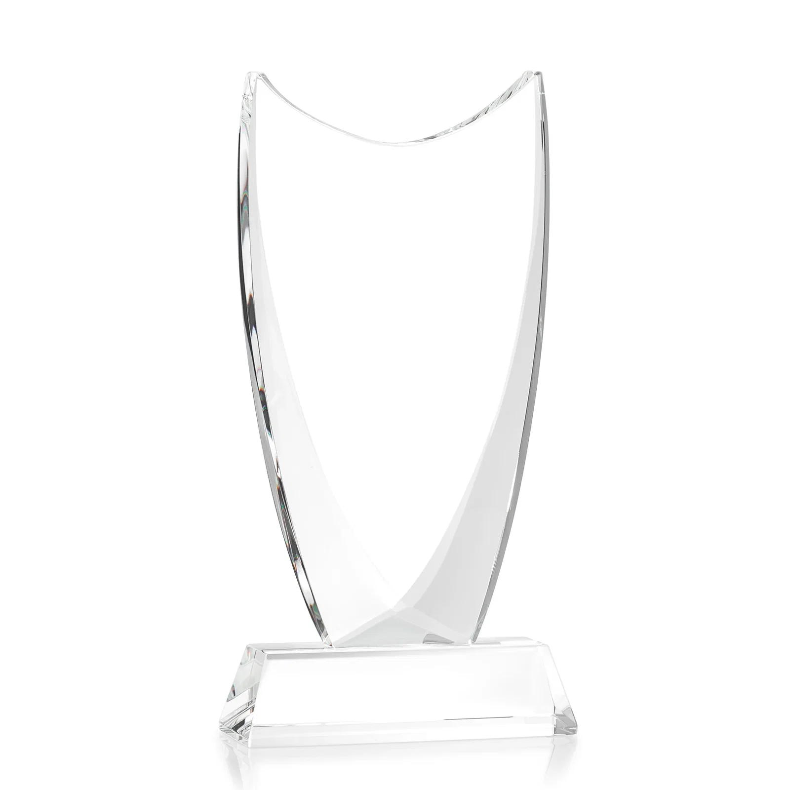 Custom engraved Optical Crystal Upright Award With Tapered Concave Top, awards for donor appreciation