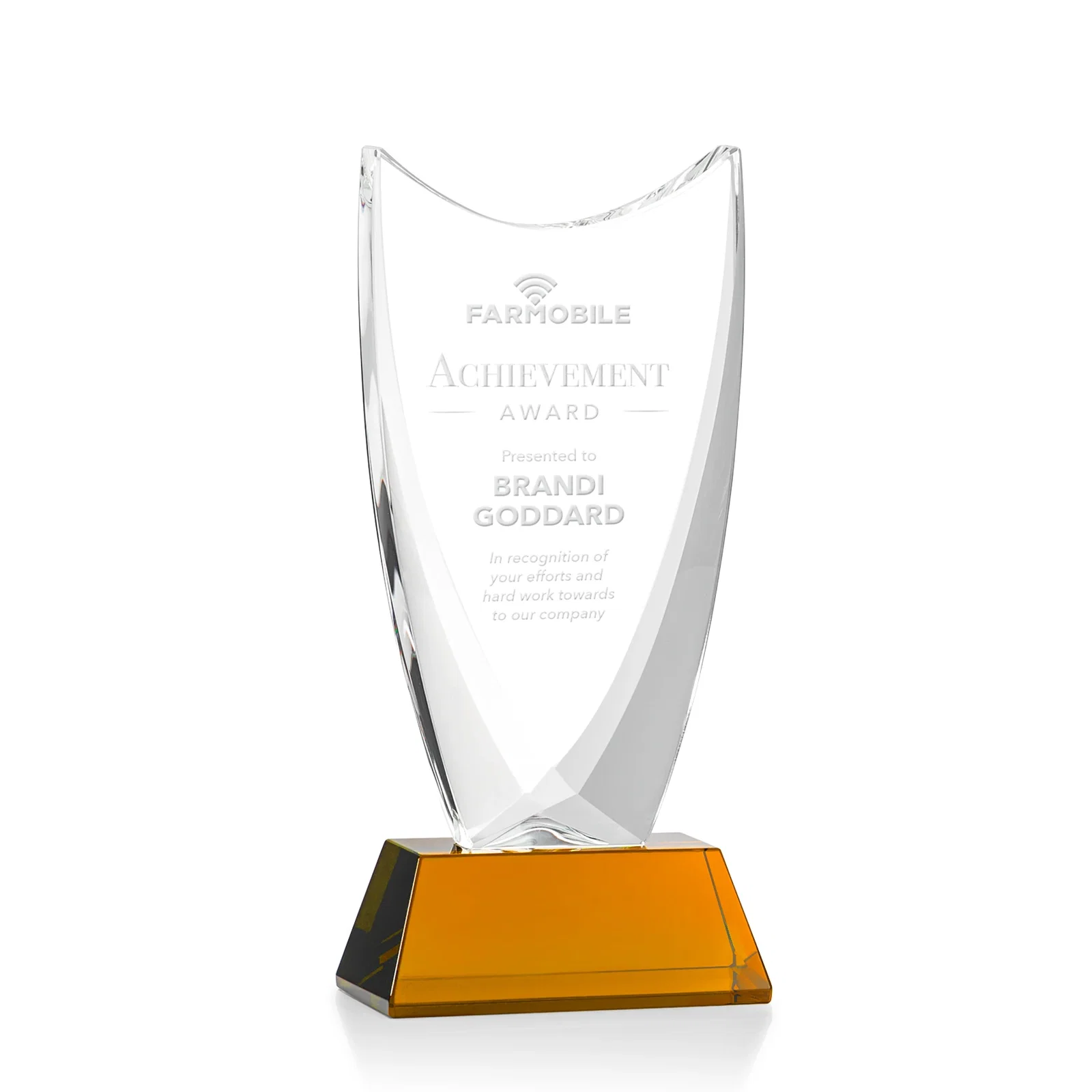 Custom Optical Crystal Upright Award With Tapered Concave Top, awards for graduation ceremonies
