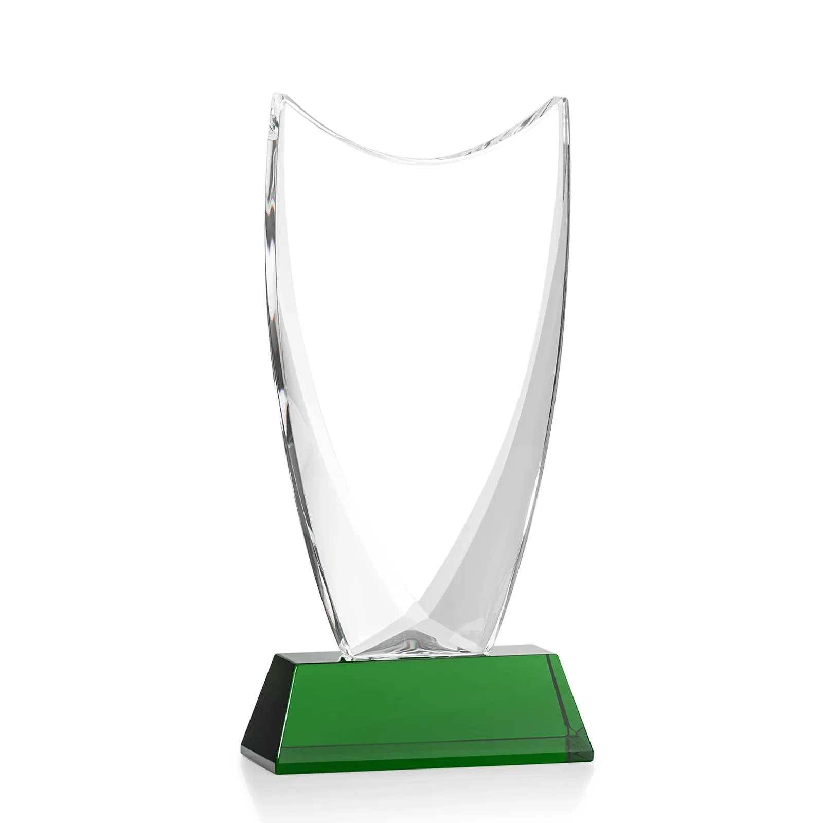 Custom engraved Optical Crystal Upright Award With Tapered Concave Top, awards for company anniversary events