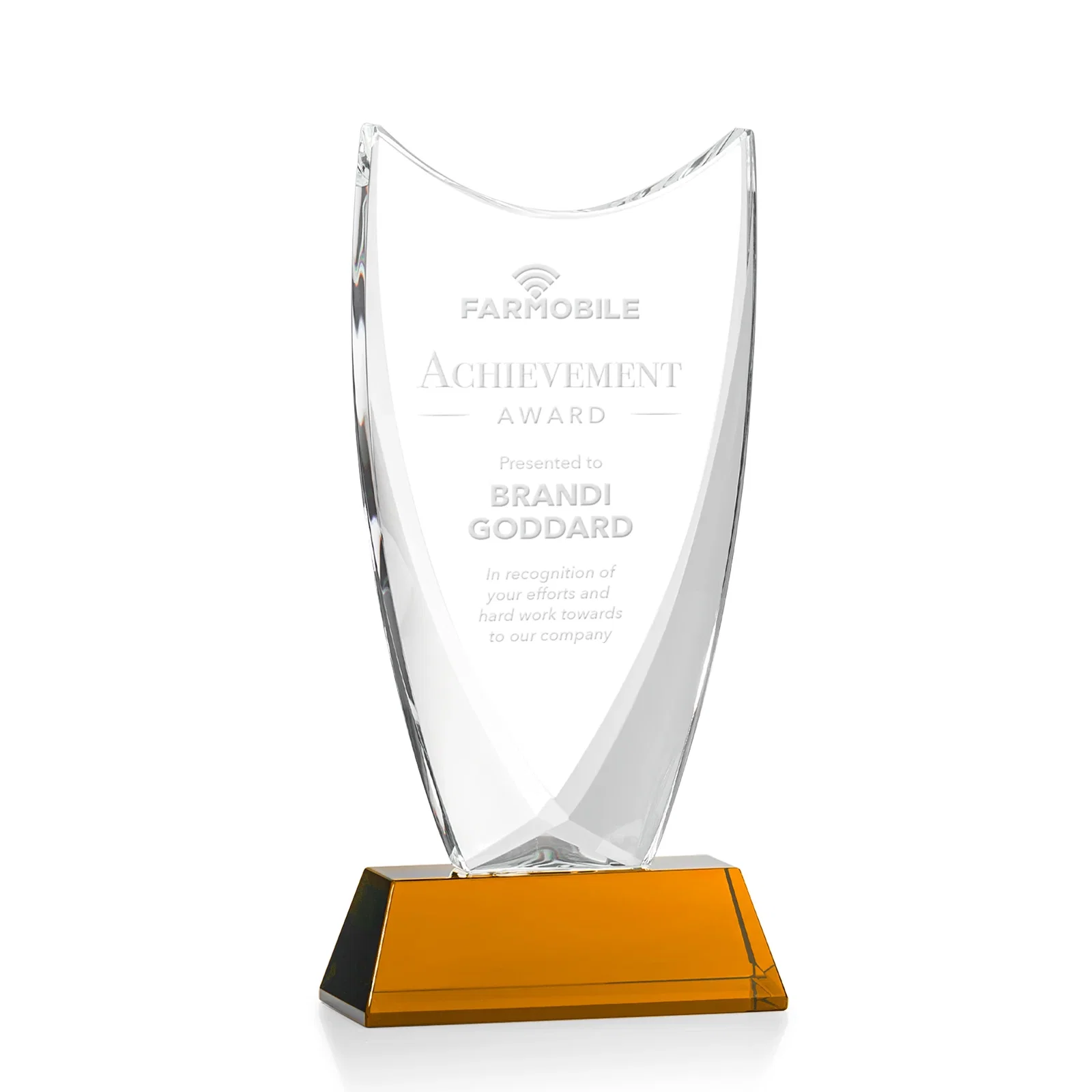 Custom Optical Crystal Upright Award With Tapered Concave Top, awards for safety achievement programs