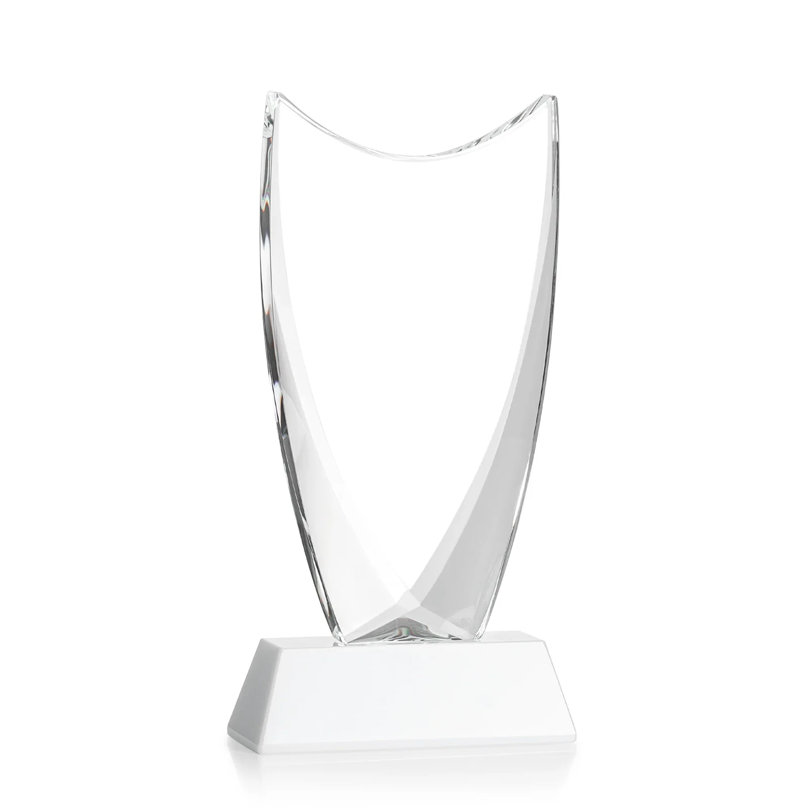 Personalized Optical Crystal Upright Award With Tapered Concave Top, awards, with your logo for service anniversary gifts