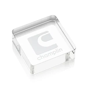 Rounded-Corner Square Crystal Paperweight, 2.375" x 0.75"