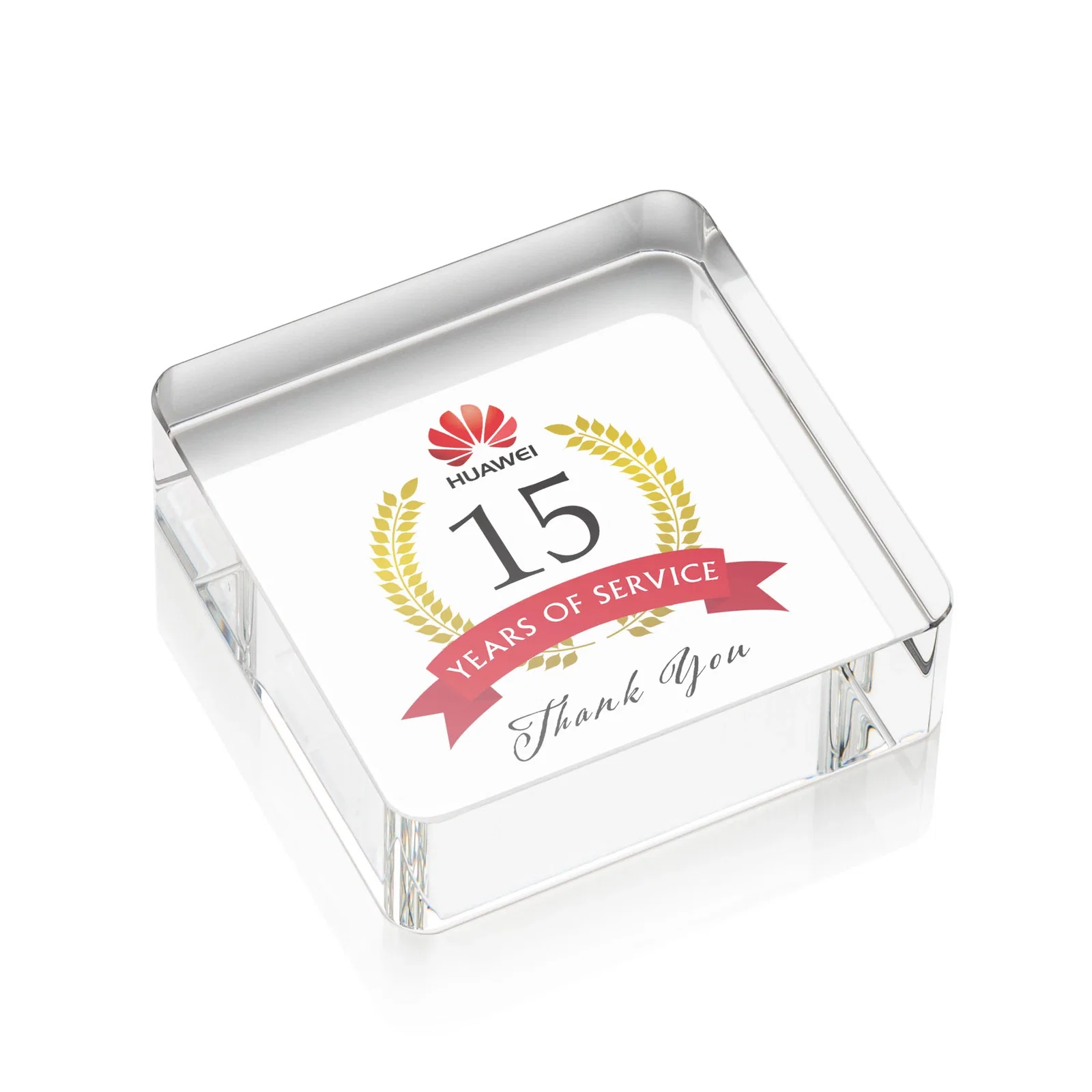 Custom Rounded-Corner Square Crystal Paperweight, 2.375" x 0.75", client appreciation gift for service anniversary gifts