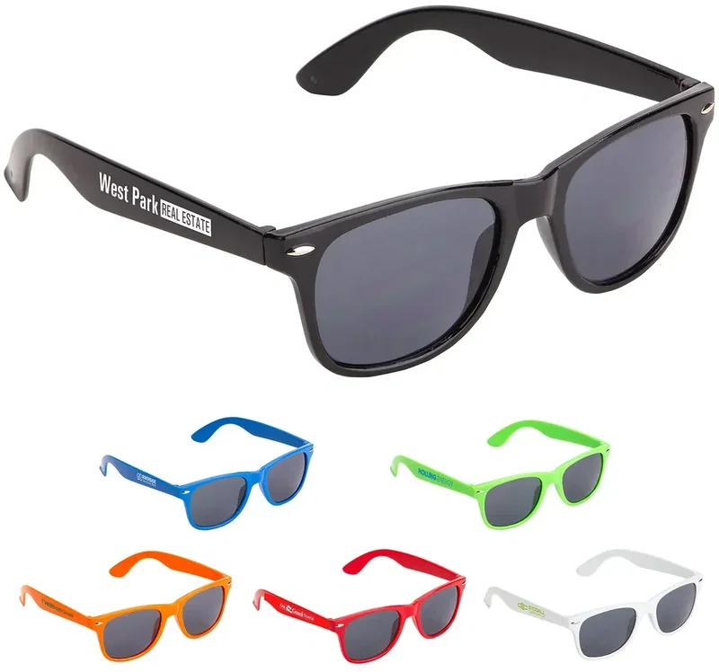 Daytona UV400 sunglasses, promotional custom polycarbonate frames with logo temples, front view