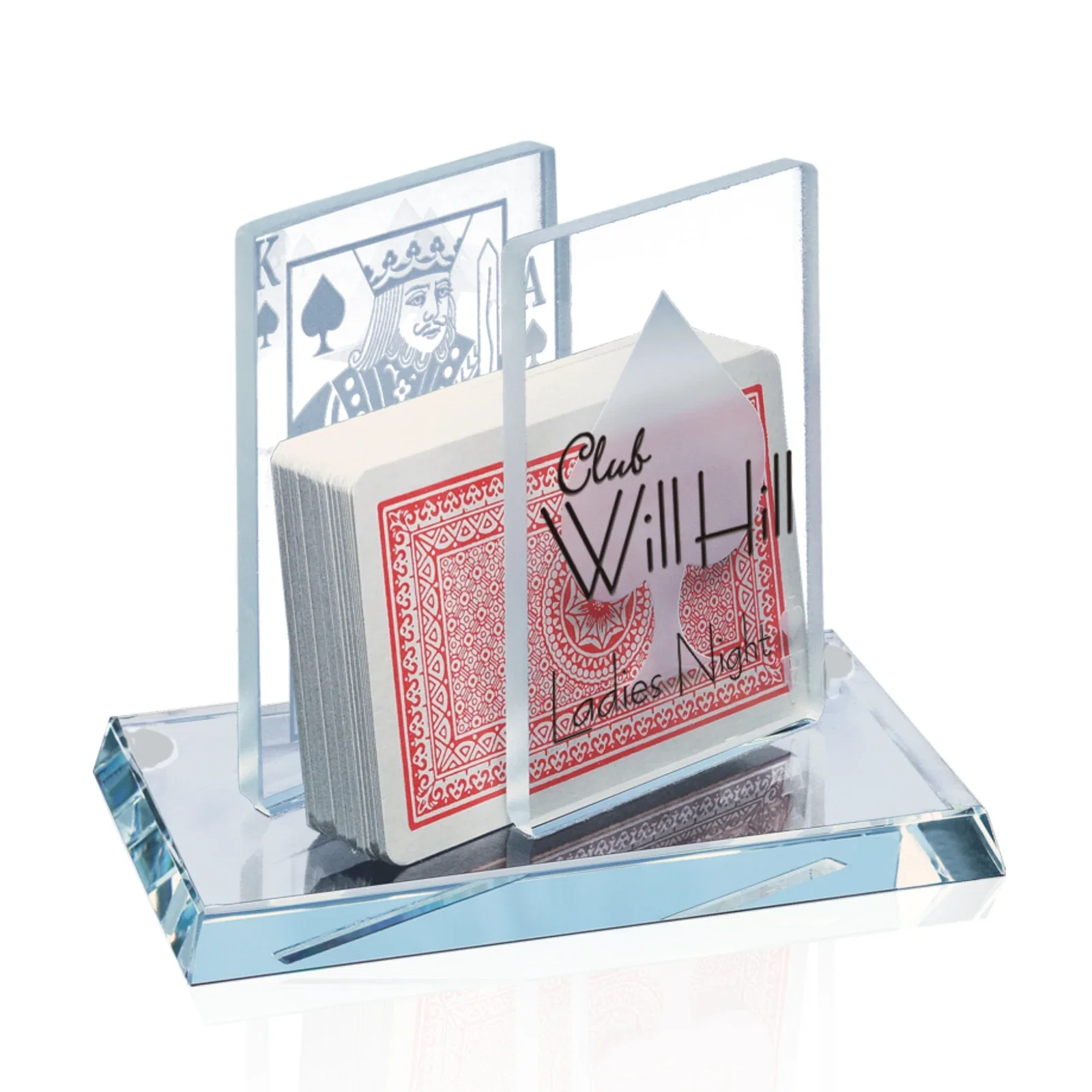 Custom Jade Glass Deck Holder Award With Ace And King Panels for employee recognition