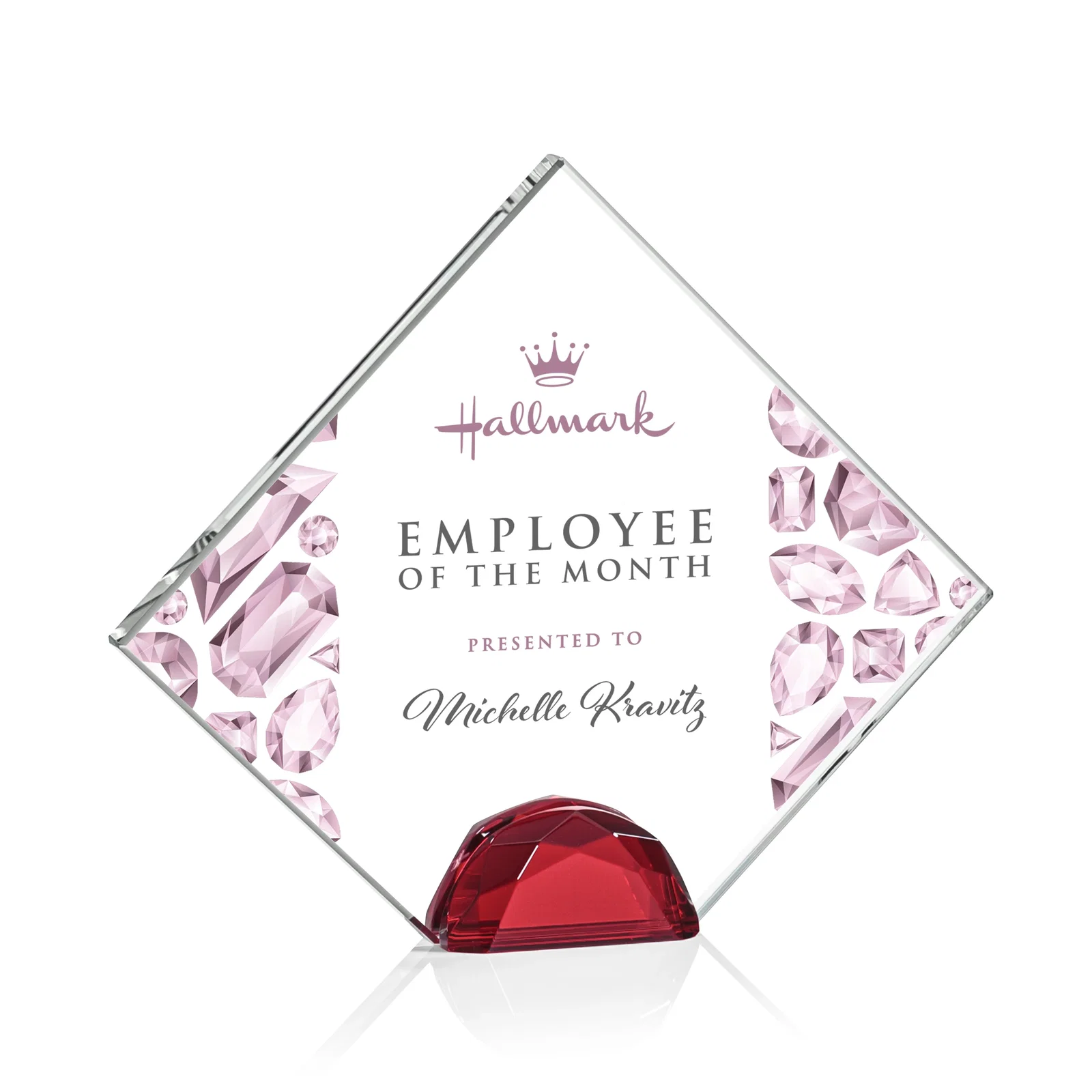 Promotional Starfire Crystal Diamond Award Flanked by Amber Diamonds for graduation ceremonies