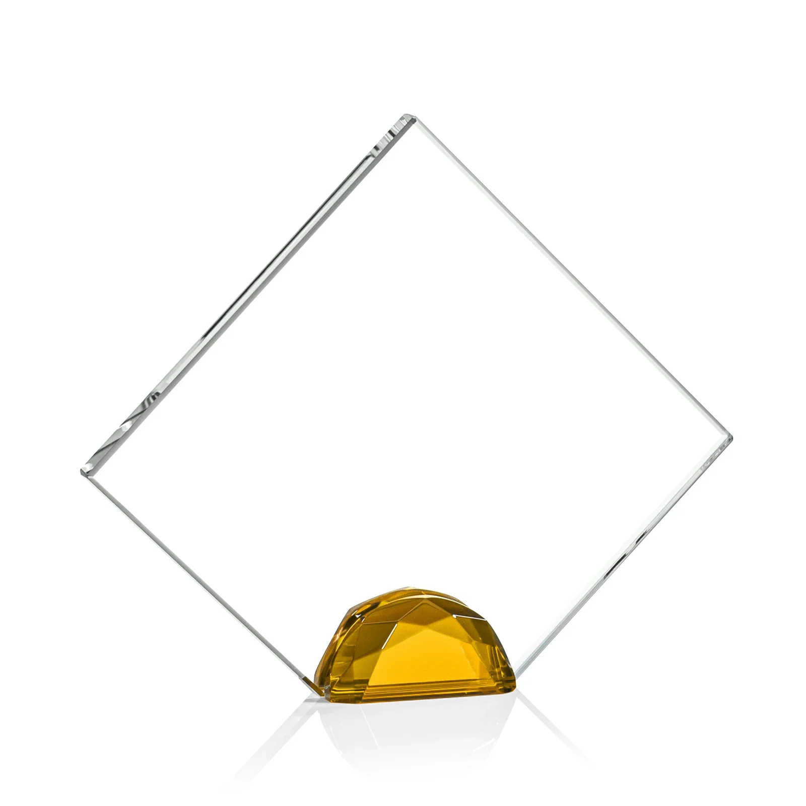 Branded Starfire Crystal Diamond Award Flanked by Amber Diamonds for employee recognition