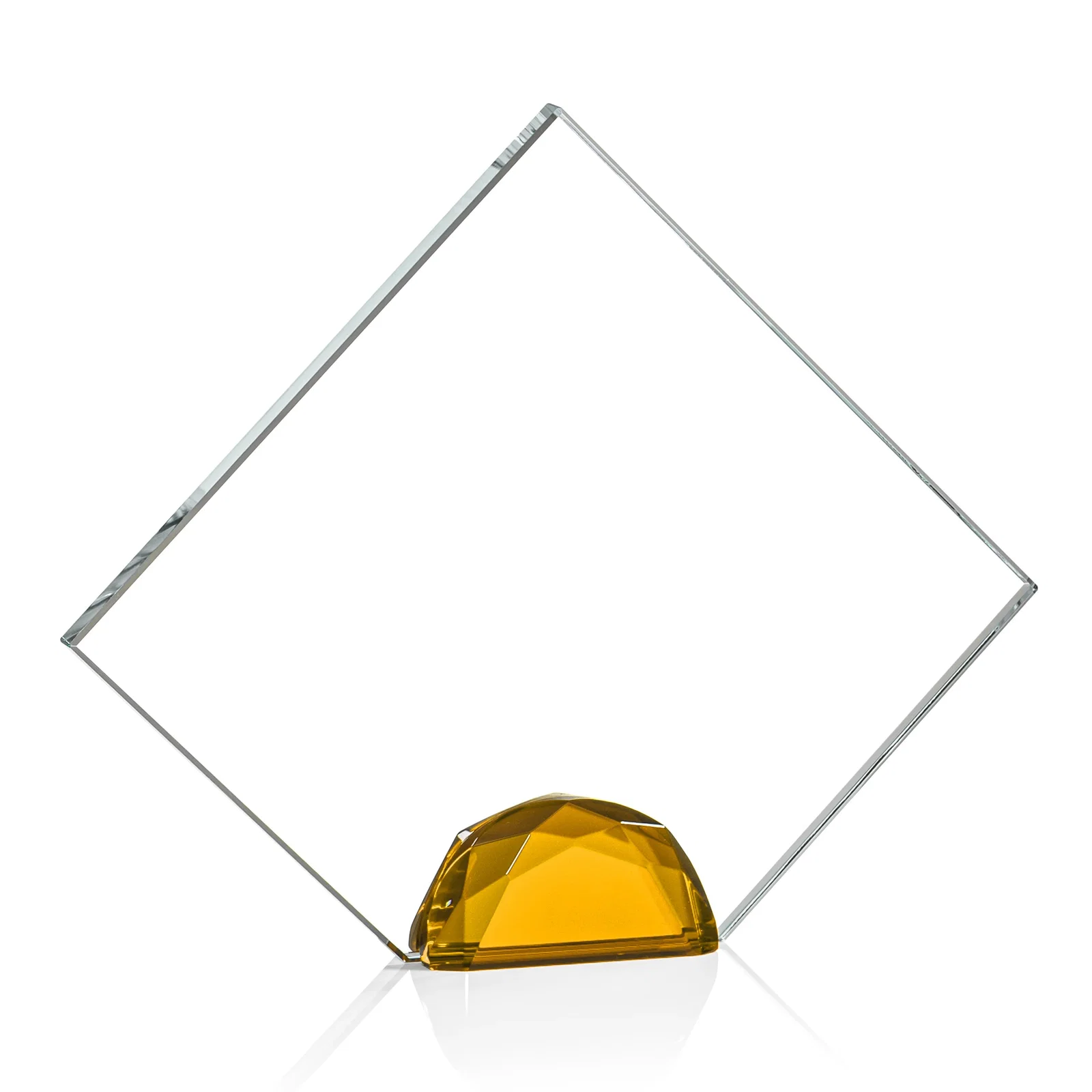 Branded Starfire Crystal Diamond Award Flanked by Amber Diamonds for corporate award ceremonies