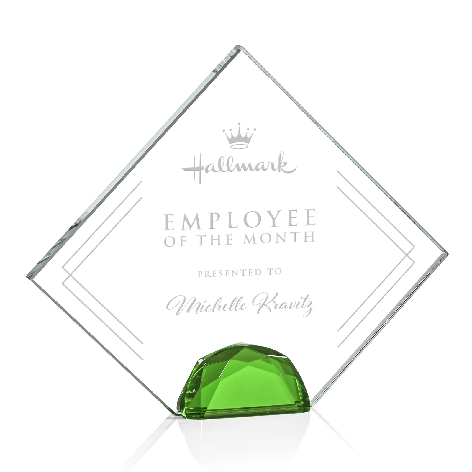Custom Starfire Crystal Diamond Award Flanked by Amber Diamonds for team milestone celebrations