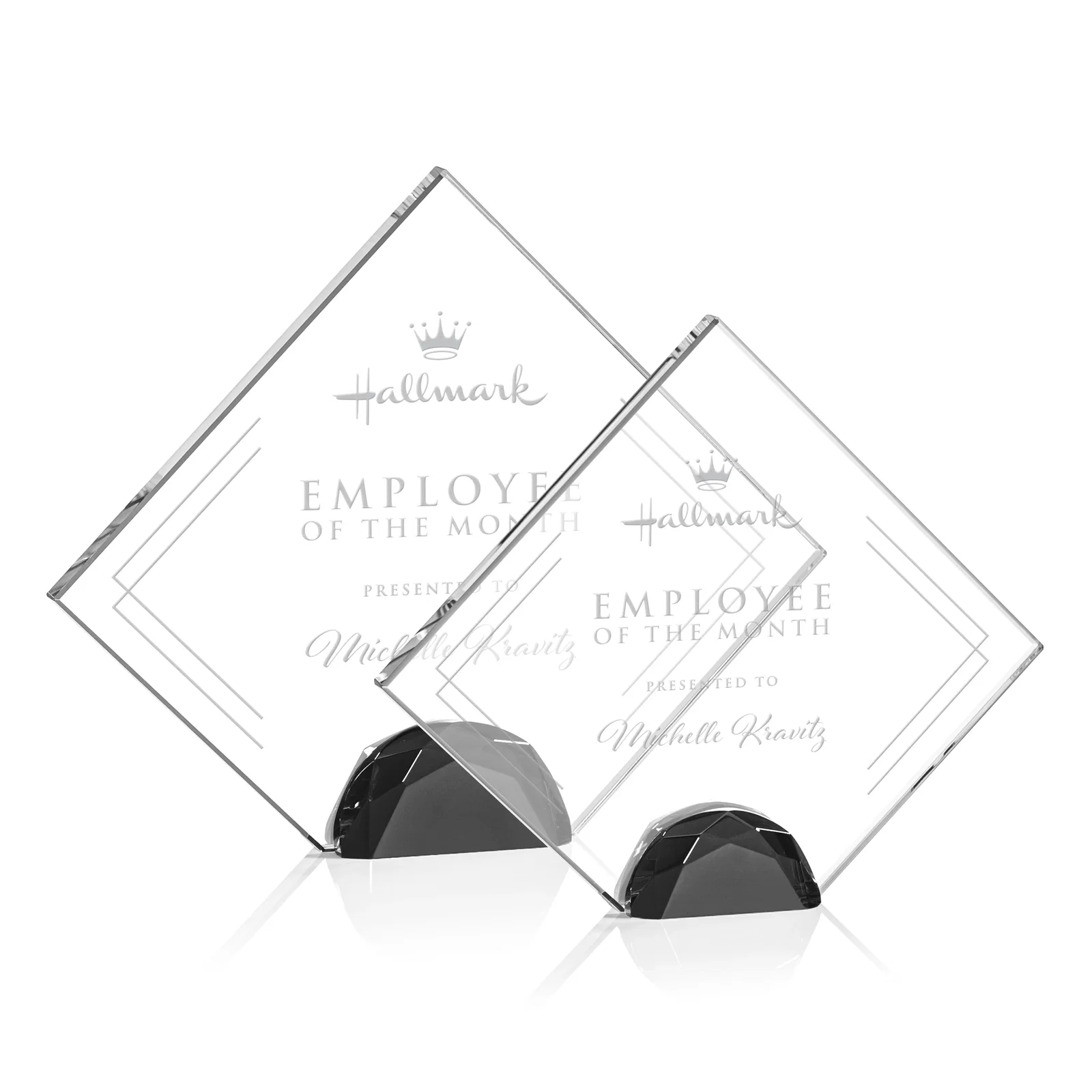 Custom Starfire Crystal Diamond Award Flanked by Amber Diamonds for donor appreciation