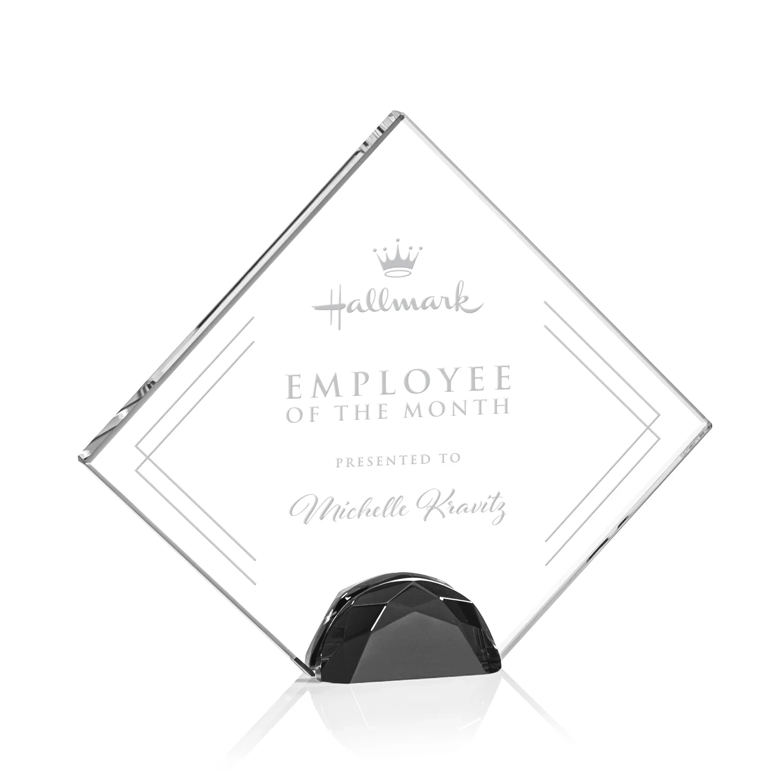 Custom Starfire Crystal Diamond Award Flanked by Amber Diamonds for graduation ceremonies
