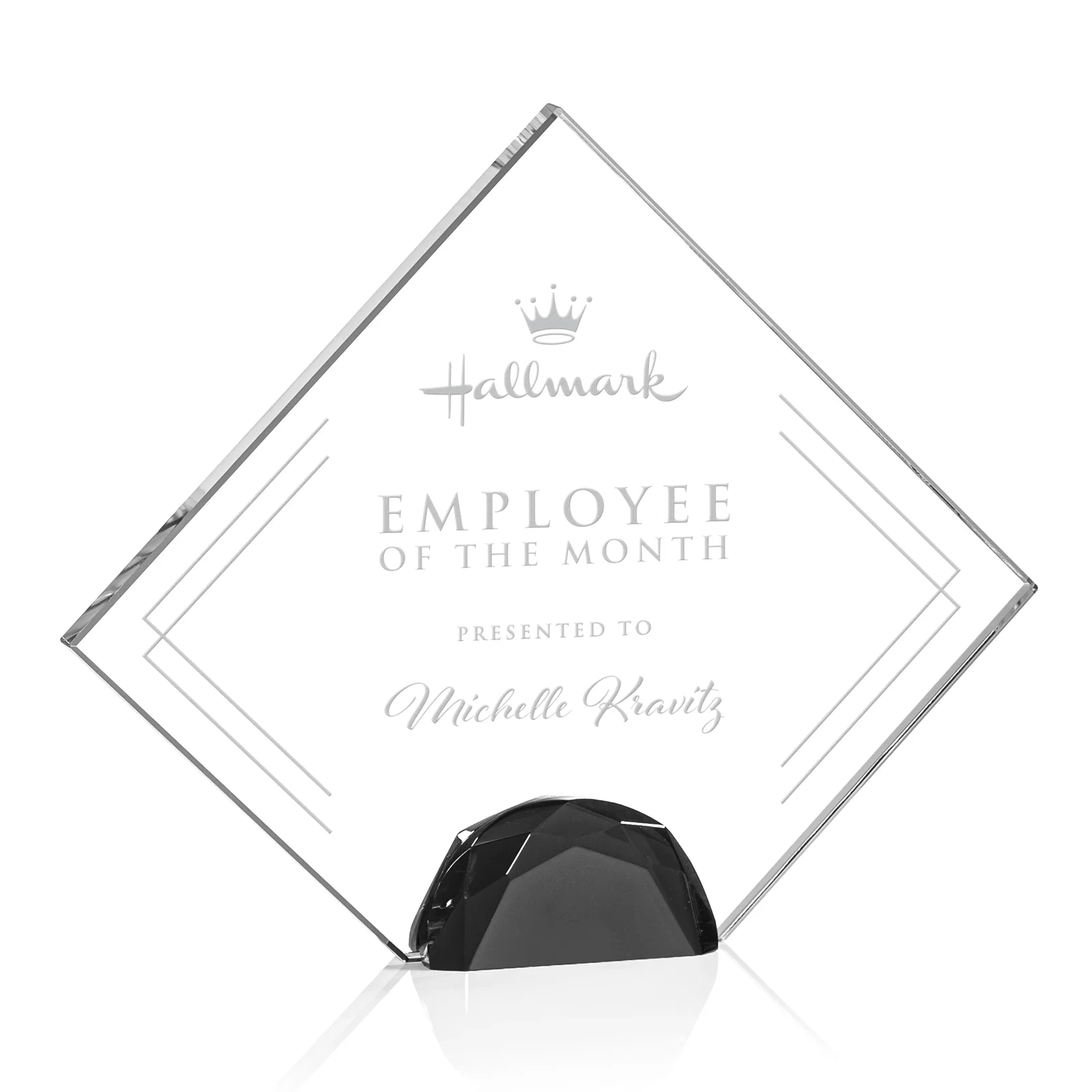 Custom Starfire Crystal Diamond Award Flanked by Amber Diamonds for safety achievement programs