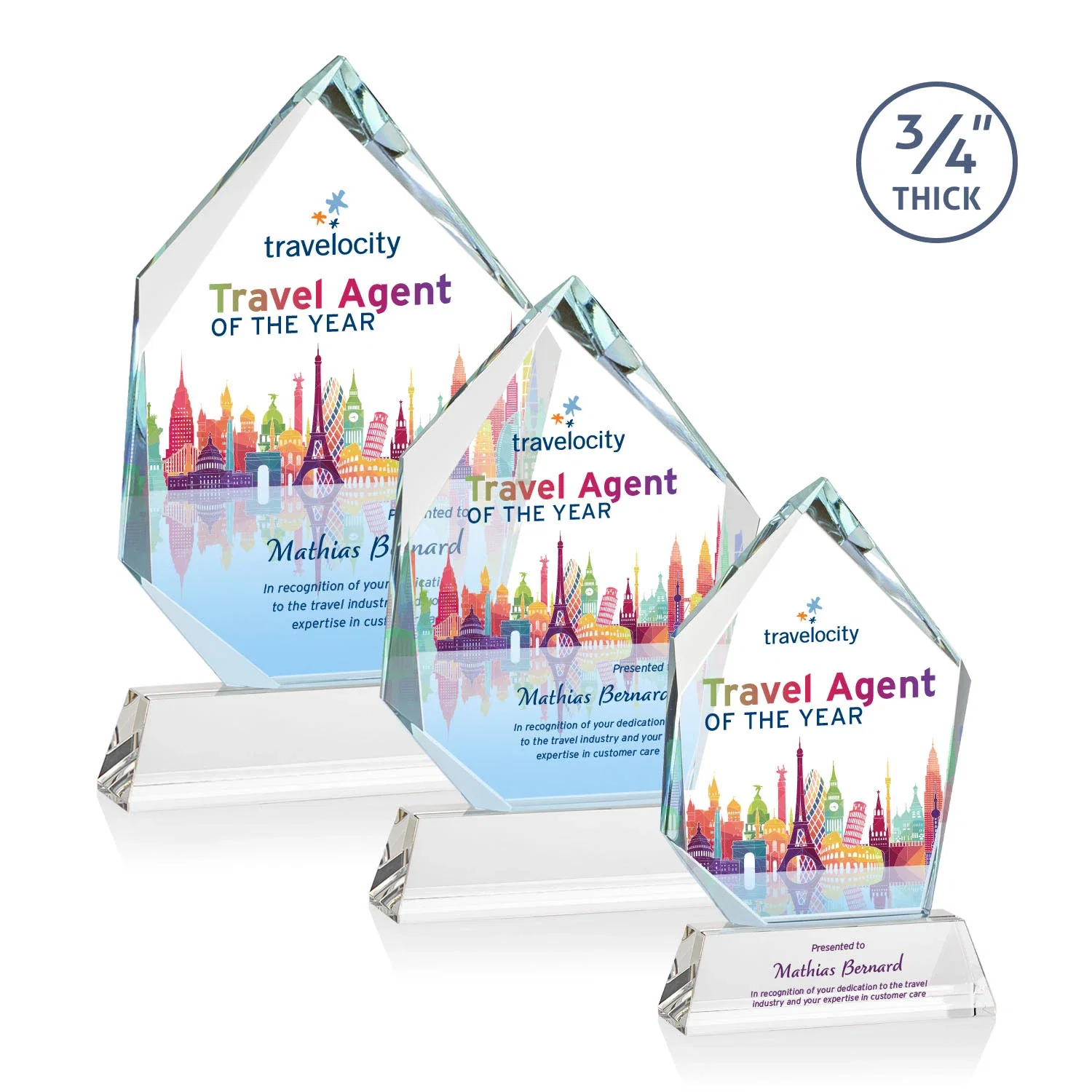 Custom Starfire Crystal Award With Intersecting Bevels Across the Peak, awards for employee recognition