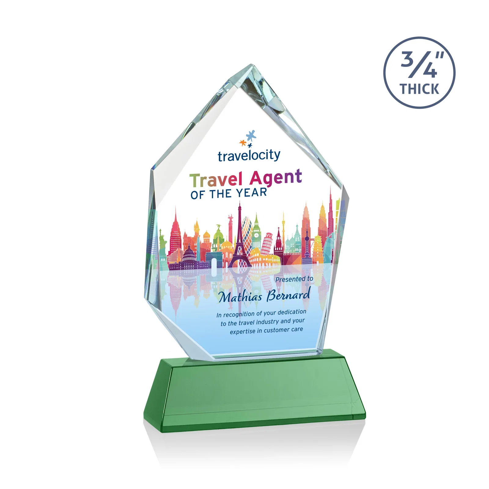 Custom Starfire Crystal Award With Intersecting Bevels Across the Peak, awards for volunteer appreciation