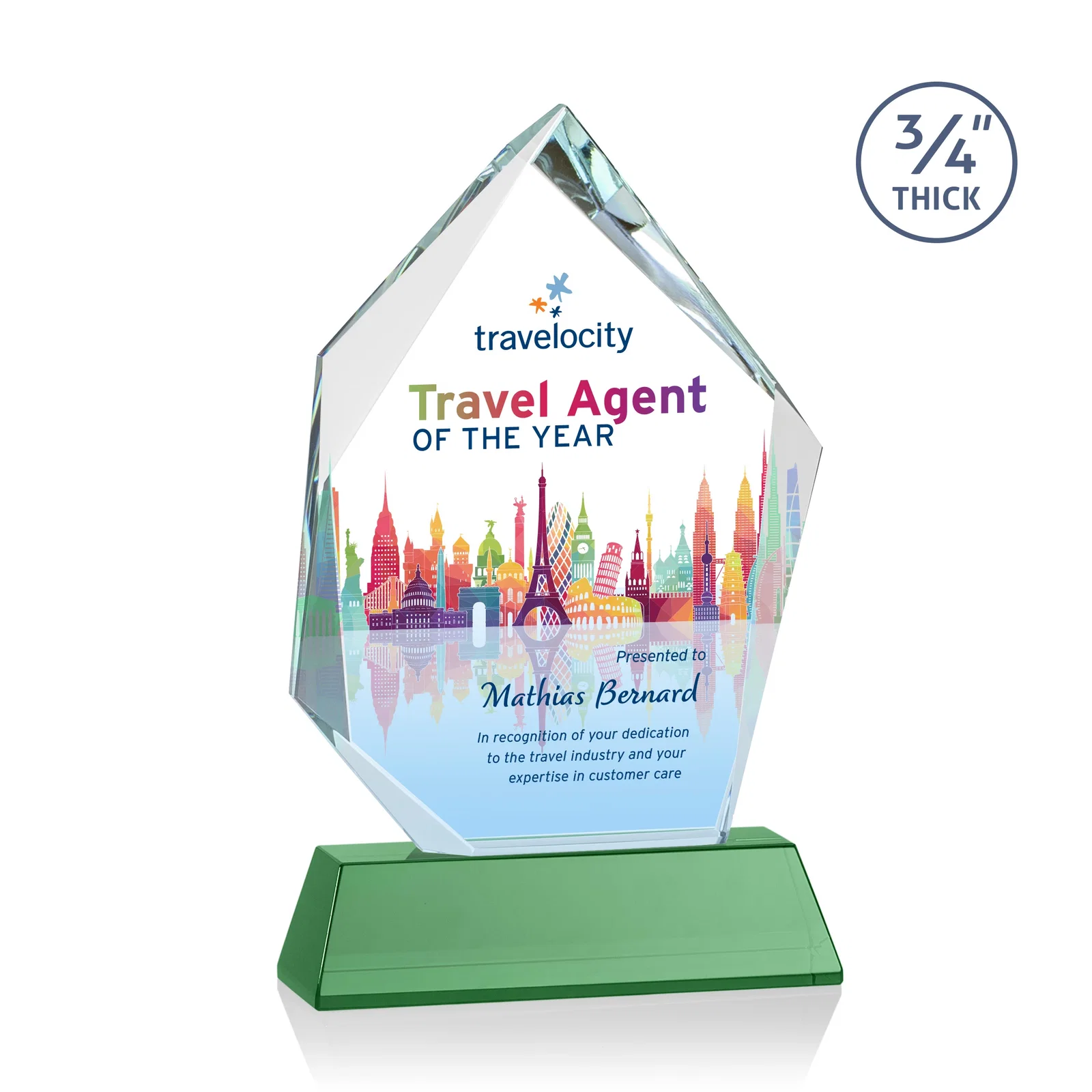 Custom Starfire Crystal Award With Intersecting Bevels Across the Peak, awards for dealer and partner awards