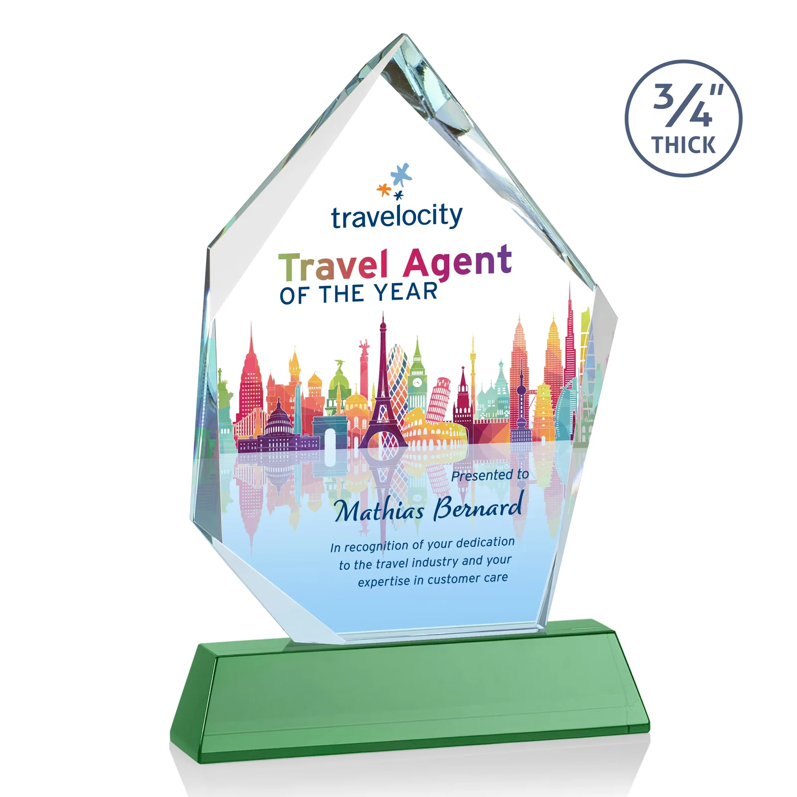 Custom Starfire Crystal Award With Intersecting Bevels Across the Peak, awards for company anniversary events