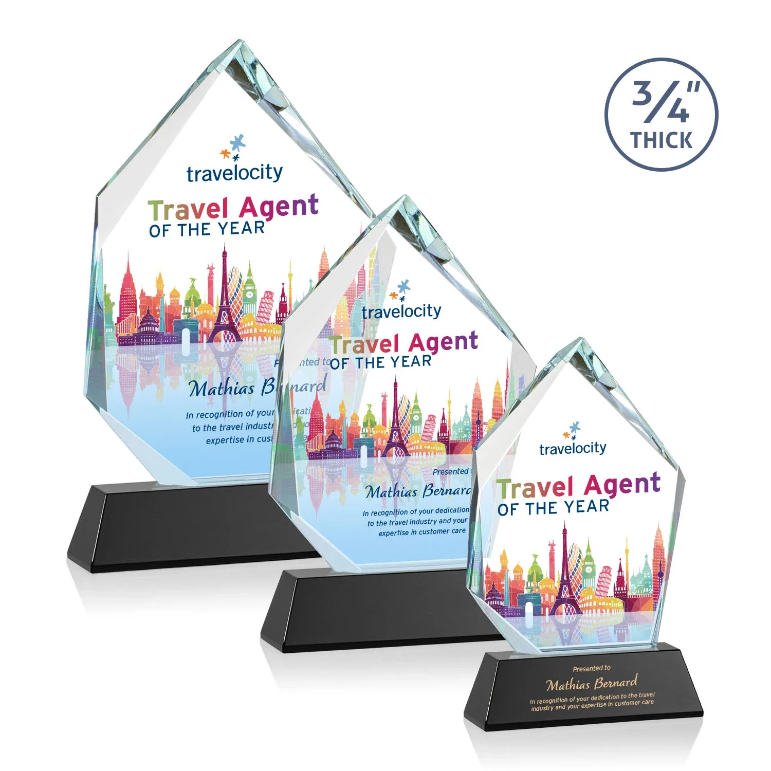 Personalized Starfire Crystal Award With Intersecting Bevels Across the Peak, awards for employee recognition