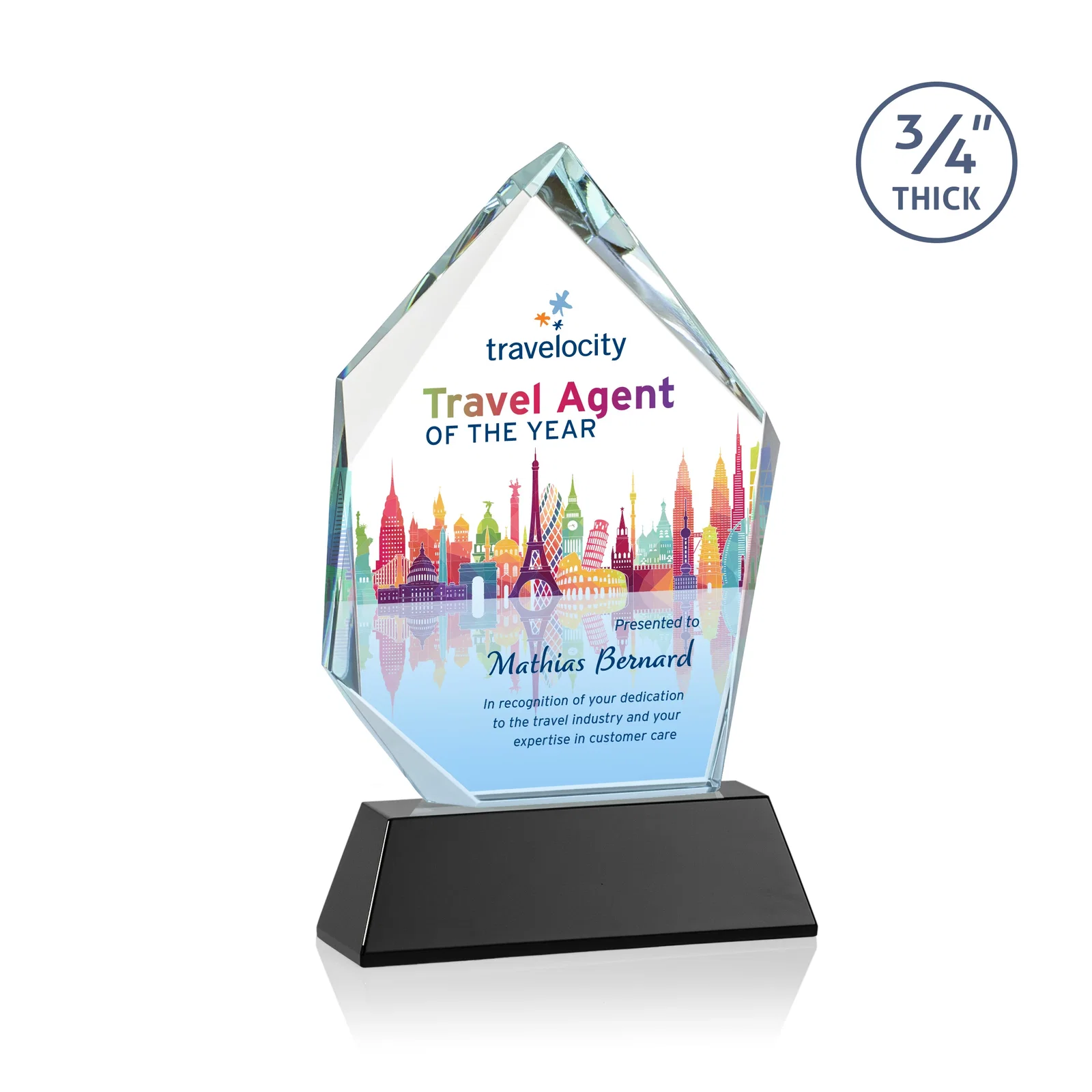 Personalized Starfire Crystal Award With Intersecting Bevels Across the Peak, awards for corporate award ceremonies