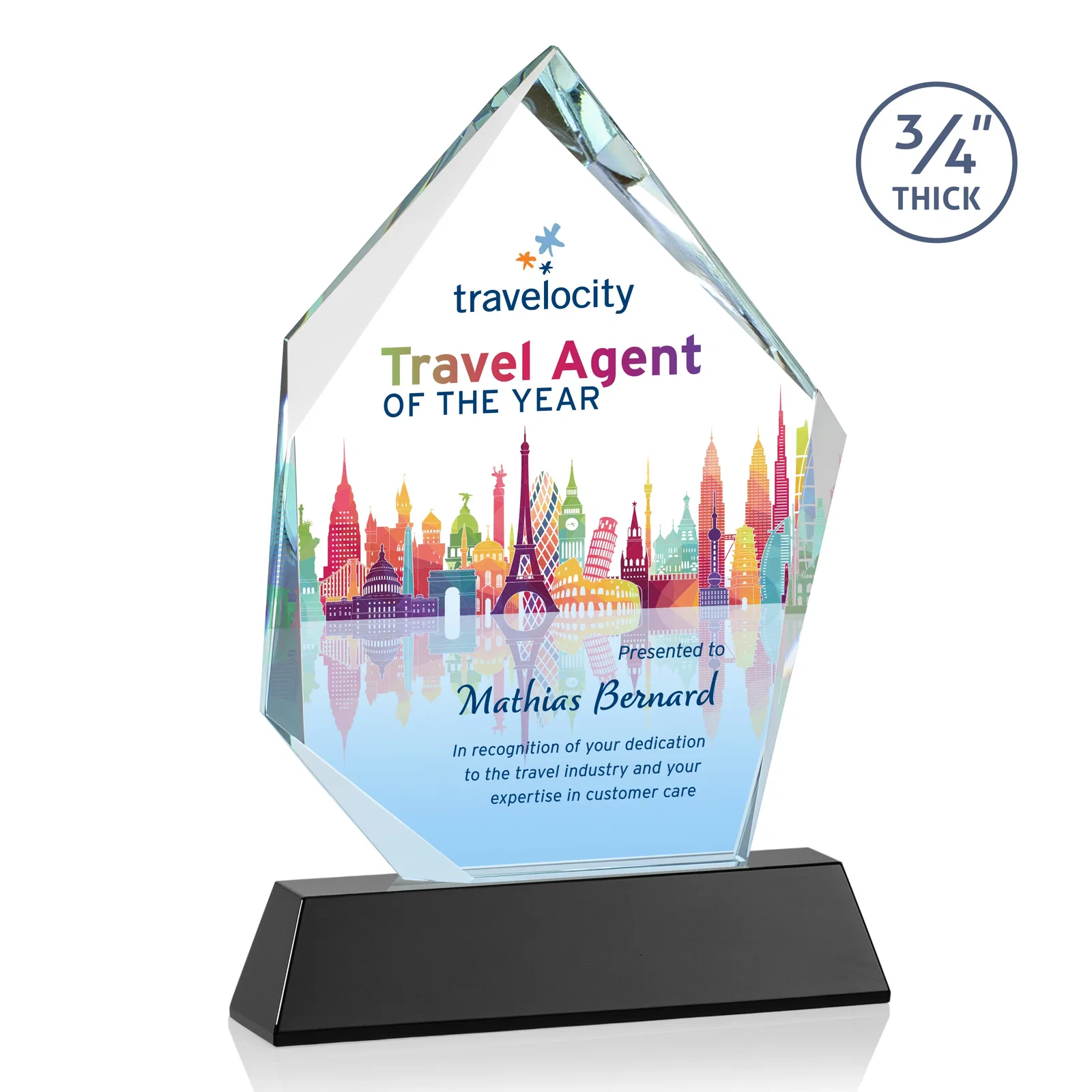 Personalized Starfire Crystal Award With Intersecting Bevels Across the Peak, awards for sales achievement awards