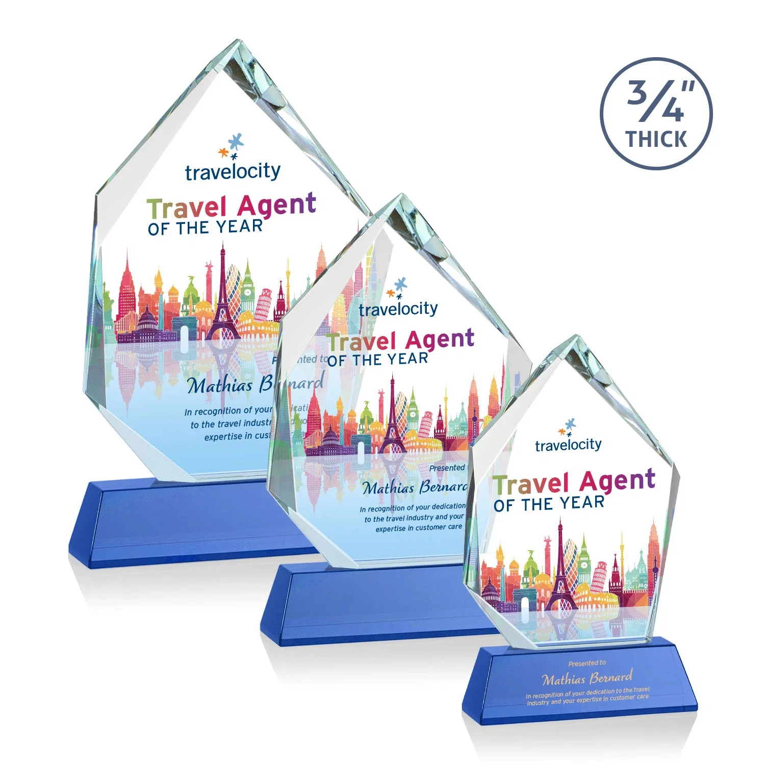 Personalized Starfire Crystal Award With Intersecting Bevels Across the Peak, awards for retirement presentations