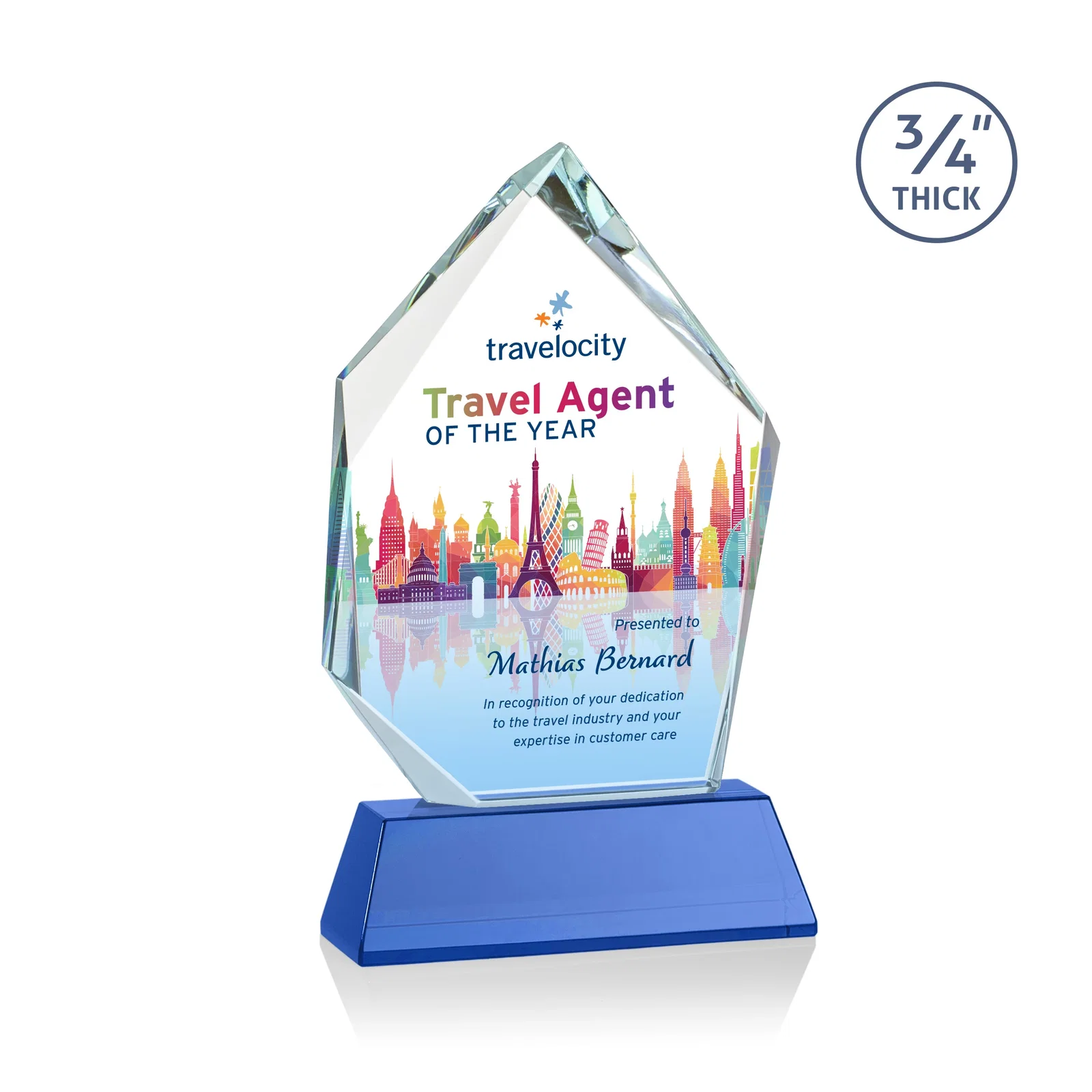 Personalized Starfire Crystal Award With Intersecting Bevels Across the Peak, awards for team milestone celebrations