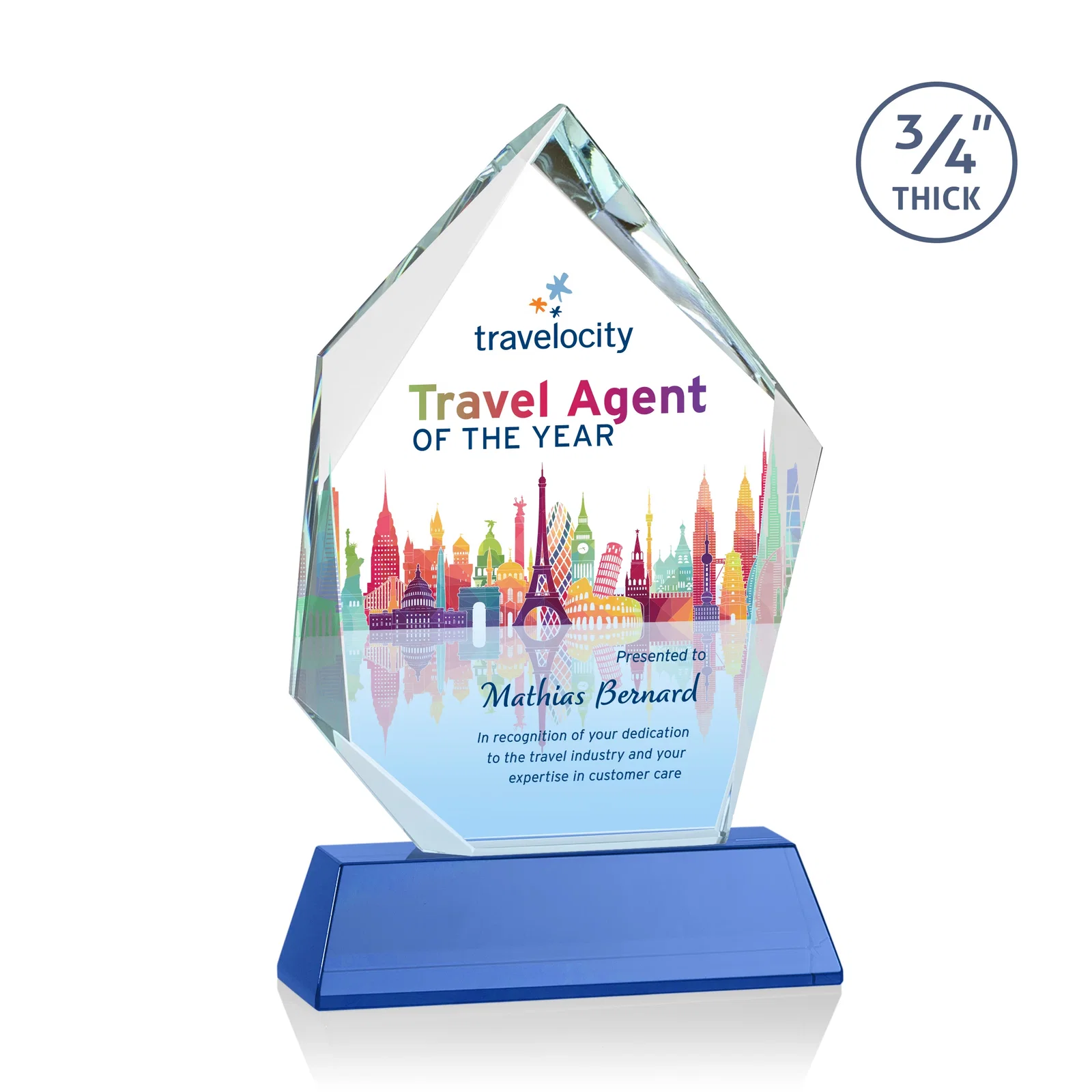 Personalized Starfire Crystal Award With Intersecting Bevels Across the Peak, awards for donor appreciation
