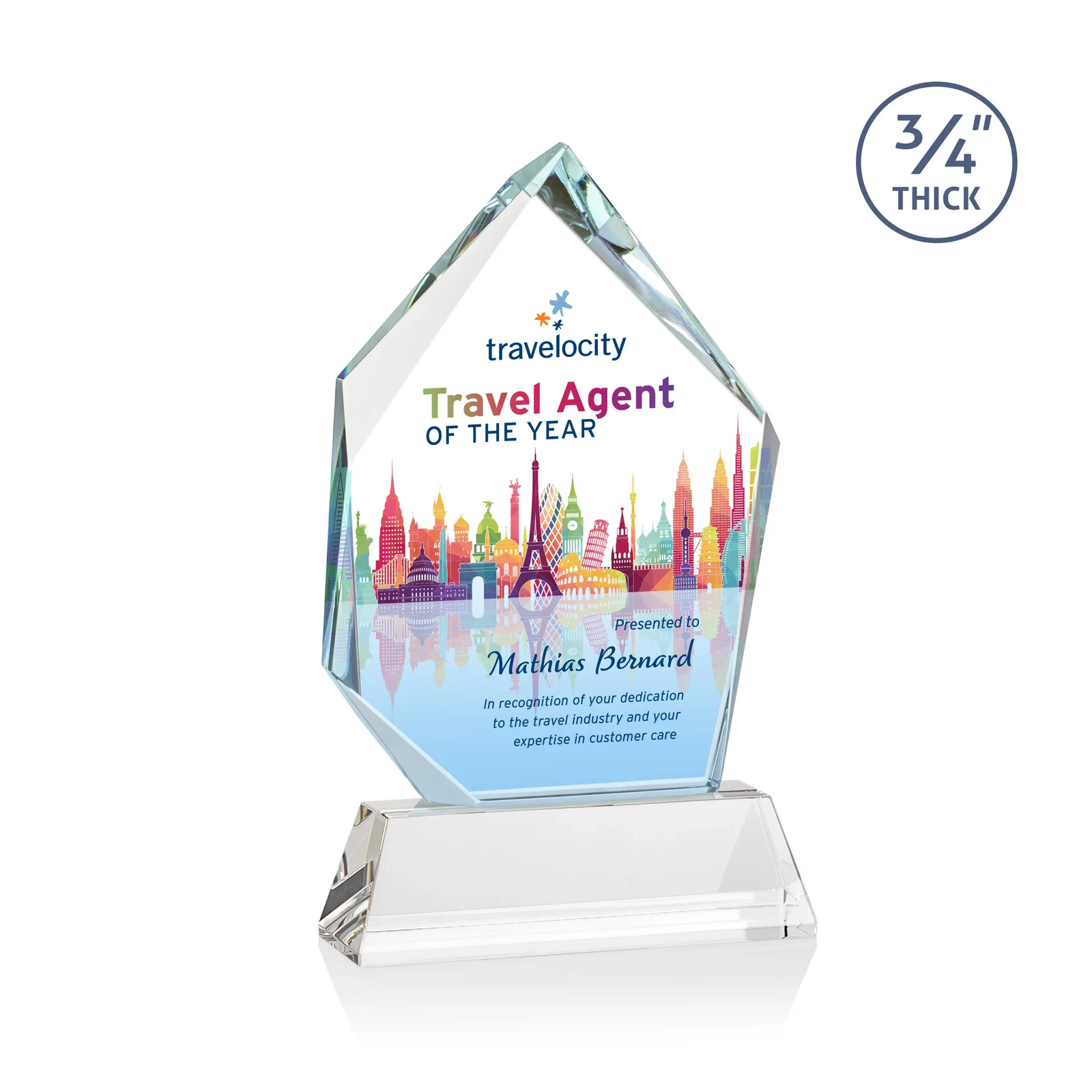Custom Starfire Crystal Award With Intersecting Bevels Across the Peak, awards for corporate award ceremonies