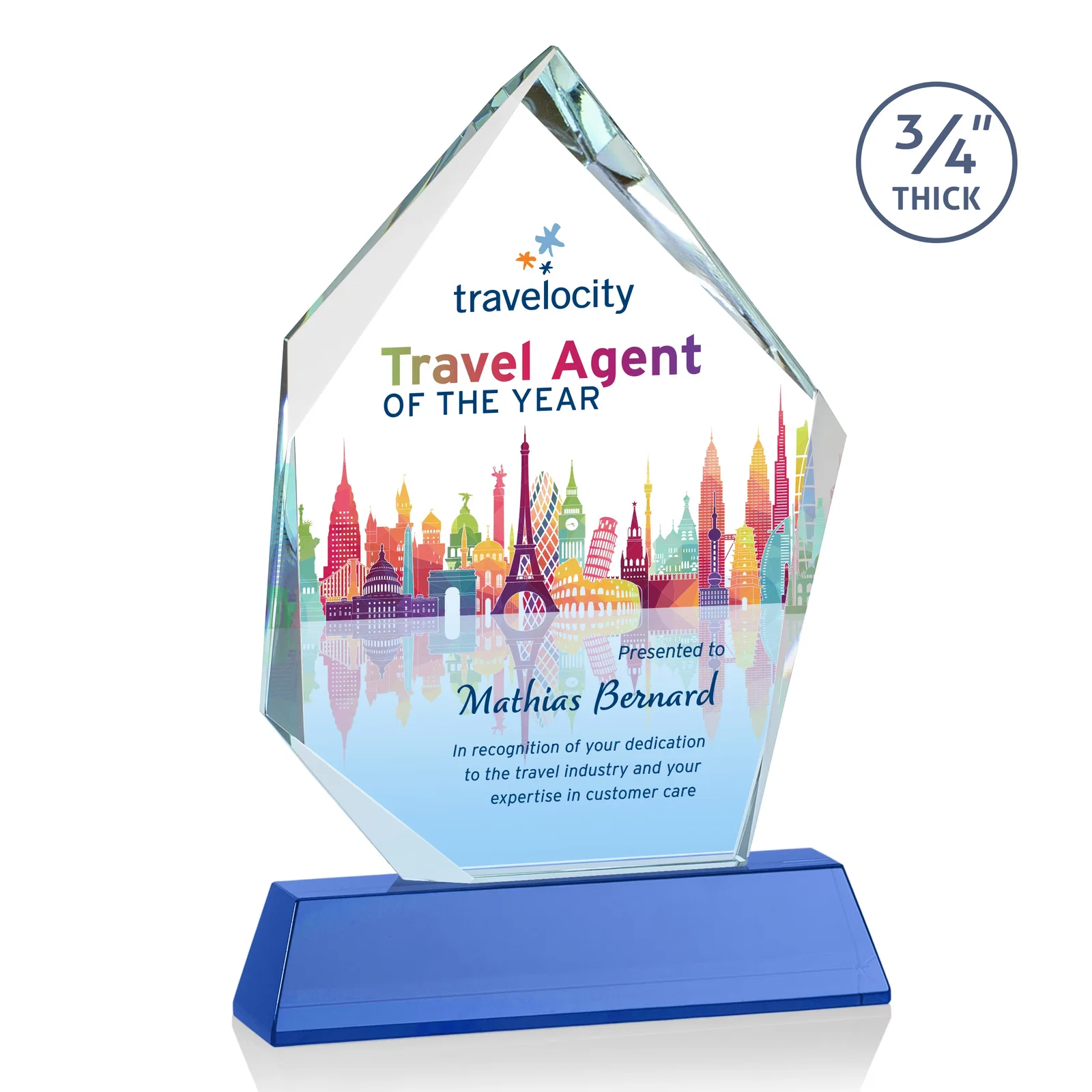 Personalized Starfire Crystal Award With Intersecting Bevels Across the Peak, awards for graduation ceremonies