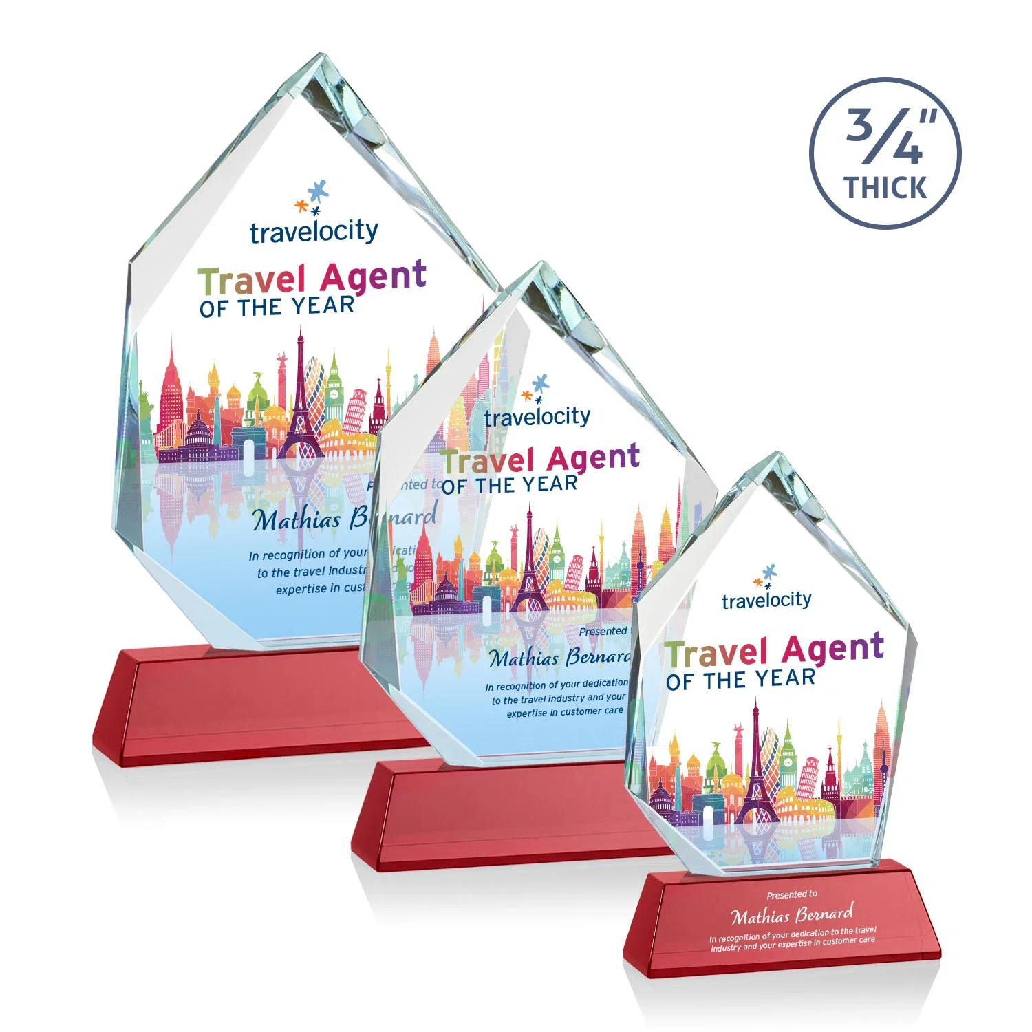 Personalized Starfire Crystal Award With Intersecting Bevels Across the Peak, awards for safety achievement programs
