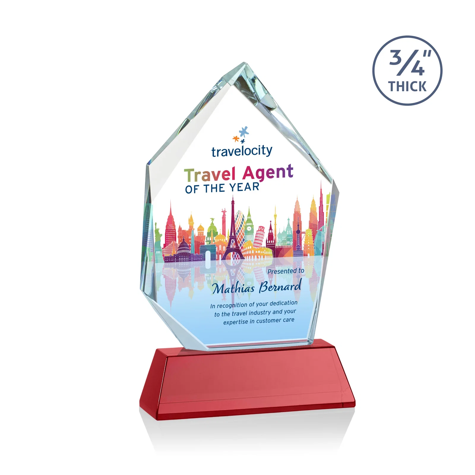 Personalized Starfire Crystal Award With Intersecting Bevels Across the Peak, awards for volunteer appreciation
