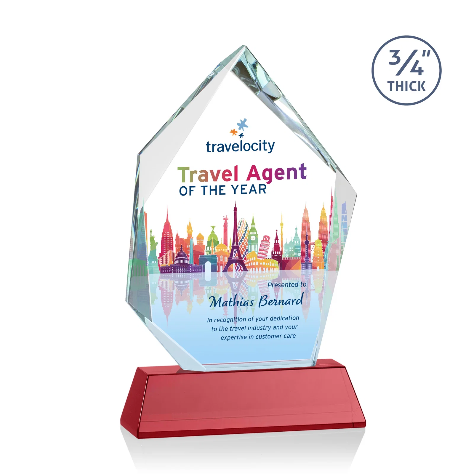 Personalized Starfire Crystal Award With Intersecting Bevels Across the Peak, awards for dealer and partner awards