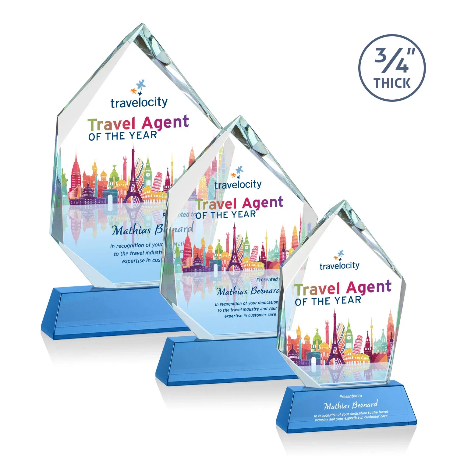 Promotional Starfire Crystal Award With Intersecting Bevels Across the Peak, awards for employee recognition