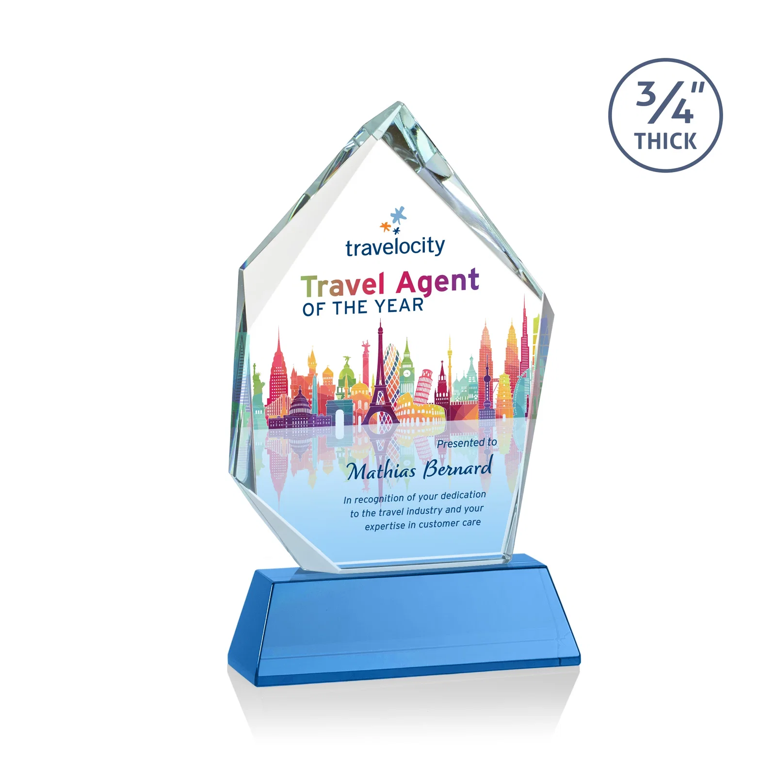 Promotional Starfire Crystal Award With Intersecting Bevels Across the Peak, awards for corporate award ceremonies