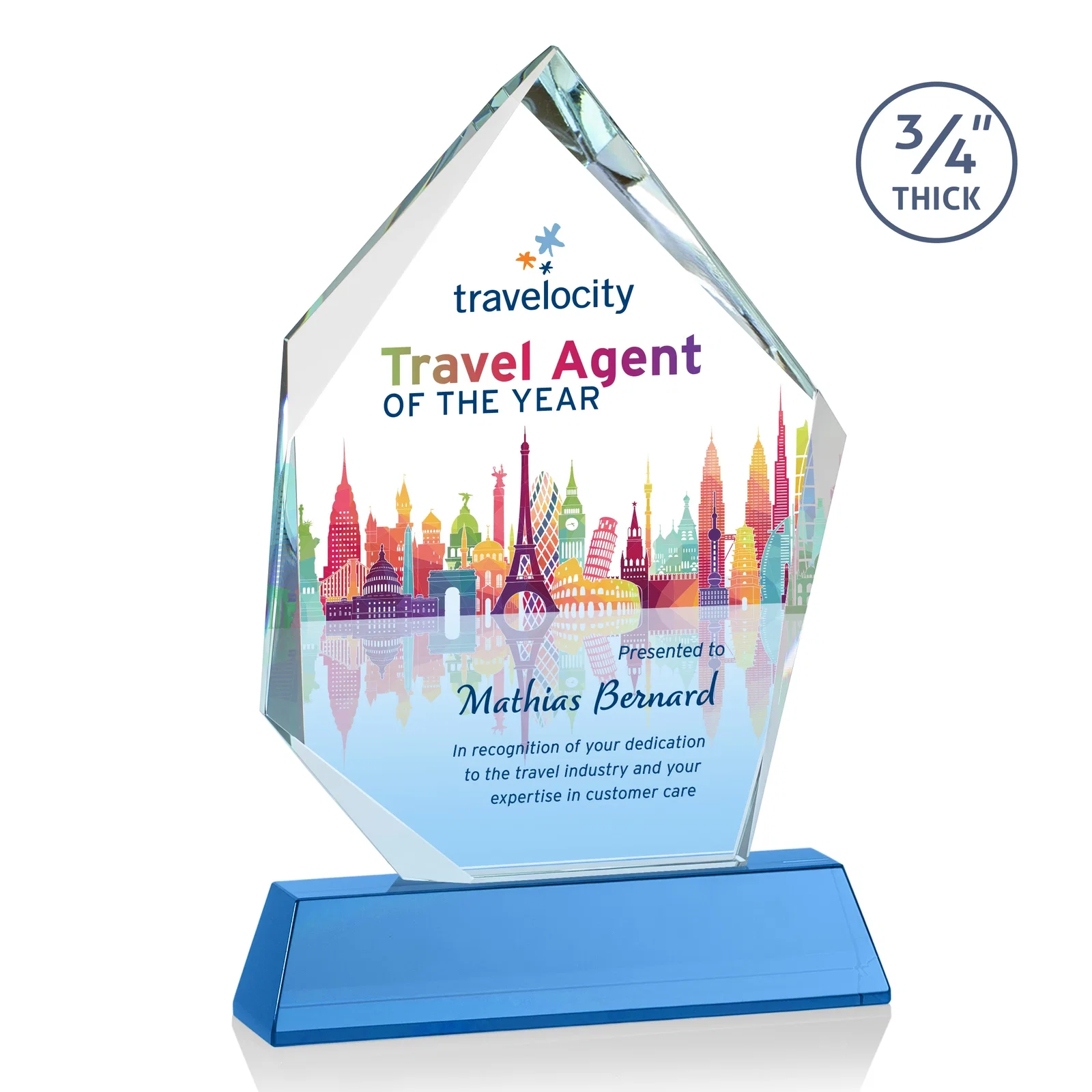 Promotional Starfire Crystal Award With Intersecting Bevels Across the Peak, awards for sales achievement awards
