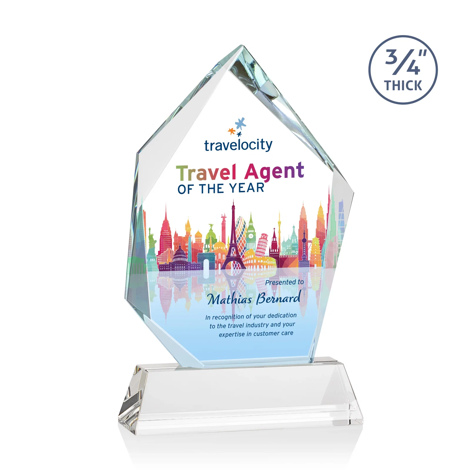 Custom Starfire Crystal Award With Intersecting Bevels Across the Peak, awards for service anniversary gifts