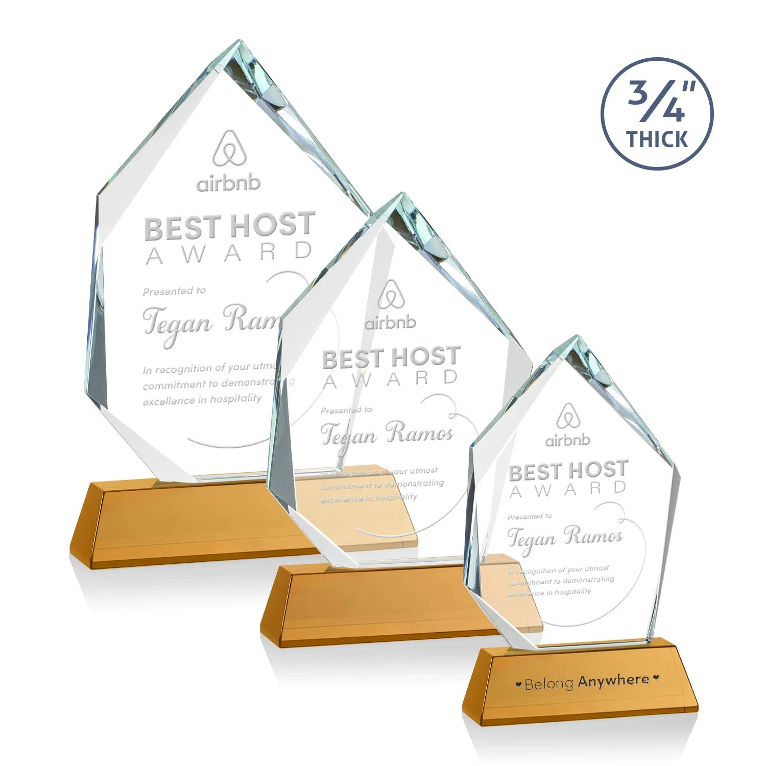 Branded Starfire Crystal Award With Intersecting Bevels Across the Peak, awards for employee recognition