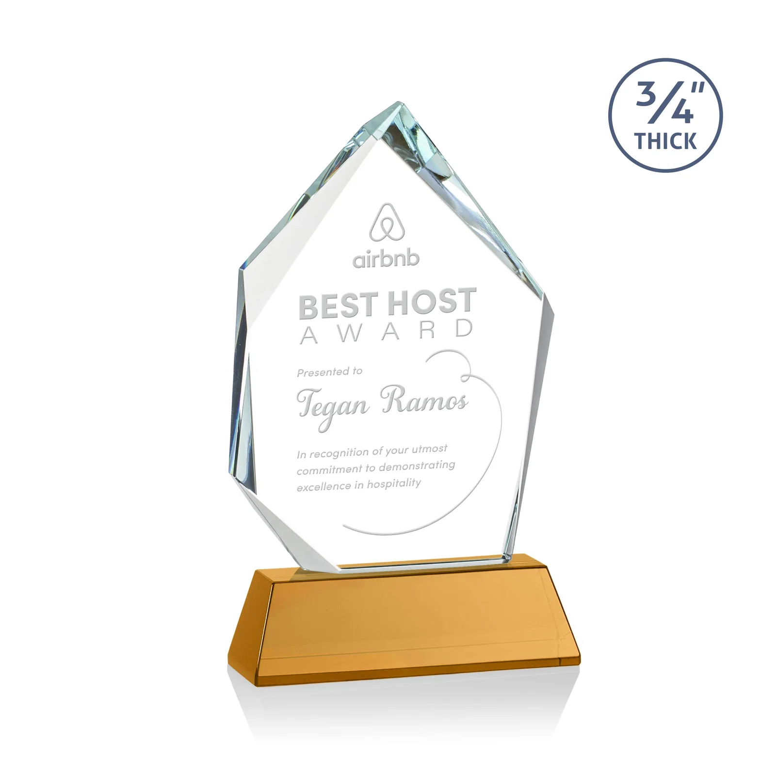 Branded Starfire Crystal Award With Intersecting Bevels Across the Peak, awards for corporate award ceremonies