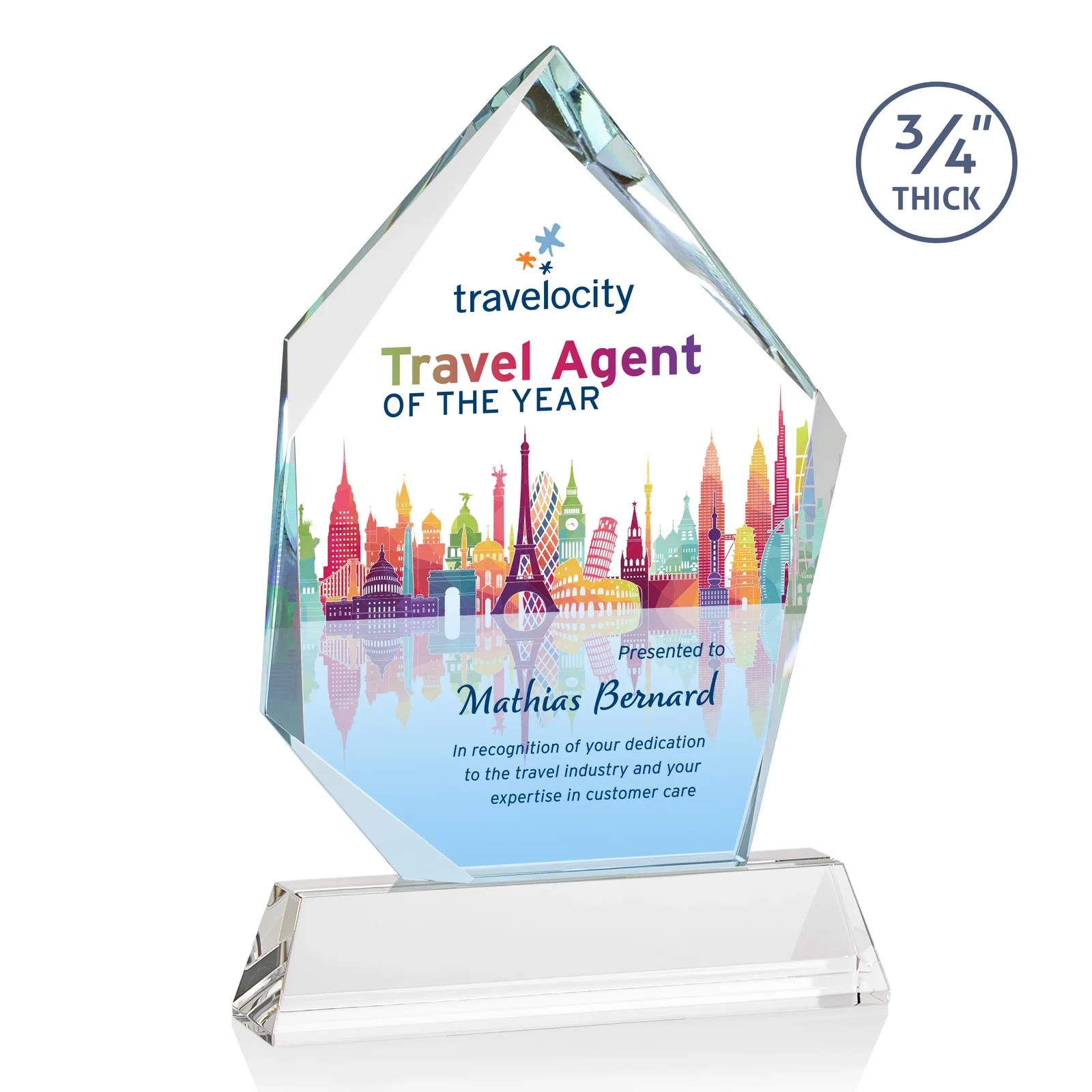 Custom Starfire Crystal Award With Intersecting Bevels Across the Peak, awards for sales achievement awards