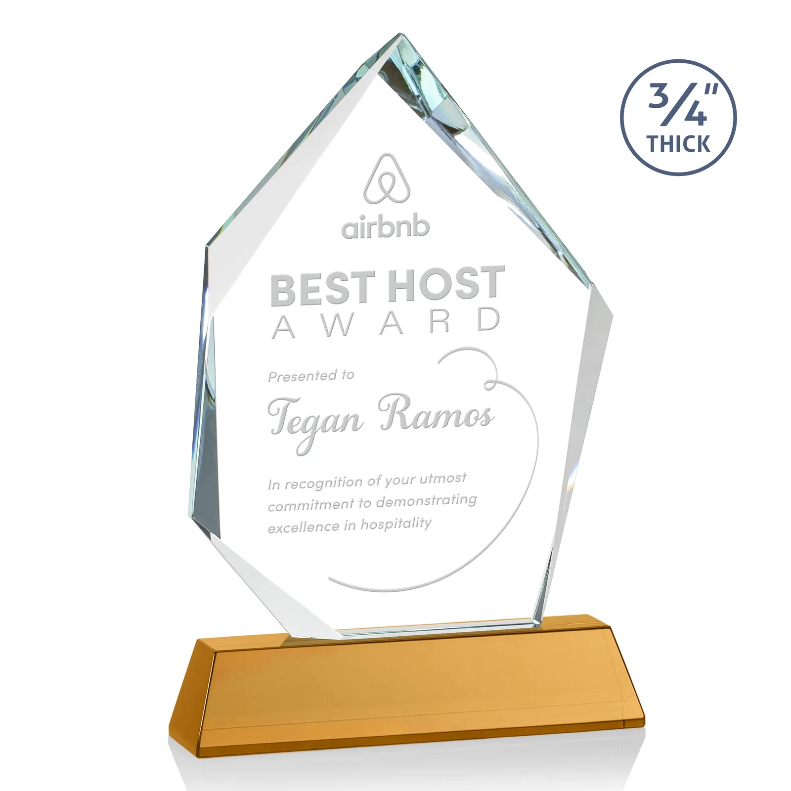 Branded Starfire Crystal Award With Intersecting Bevels Across the Peak, awards for sales achievement awards