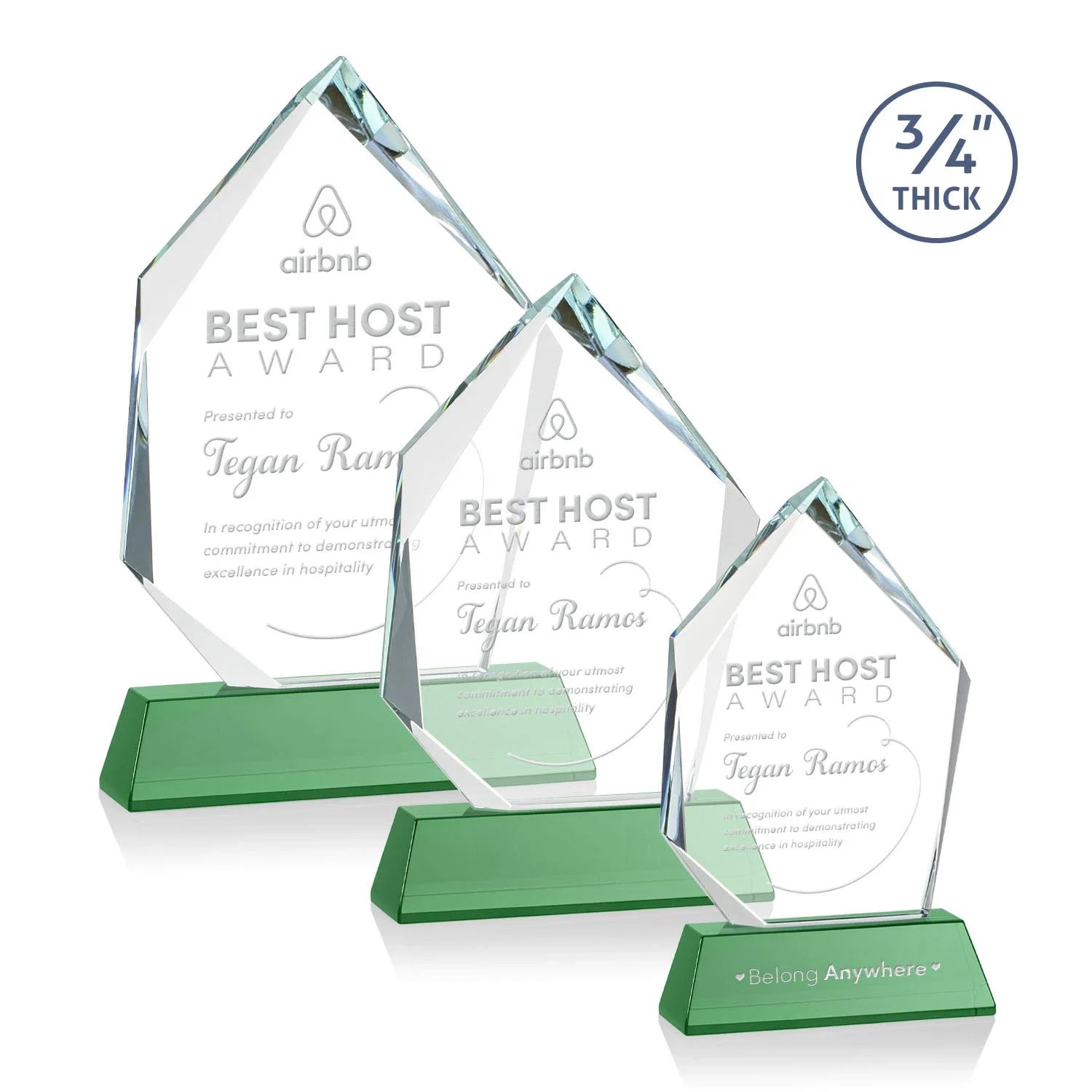 Branded Starfire Crystal Award With Intersecting Bevels Across the Peak, awards for retirement presentations