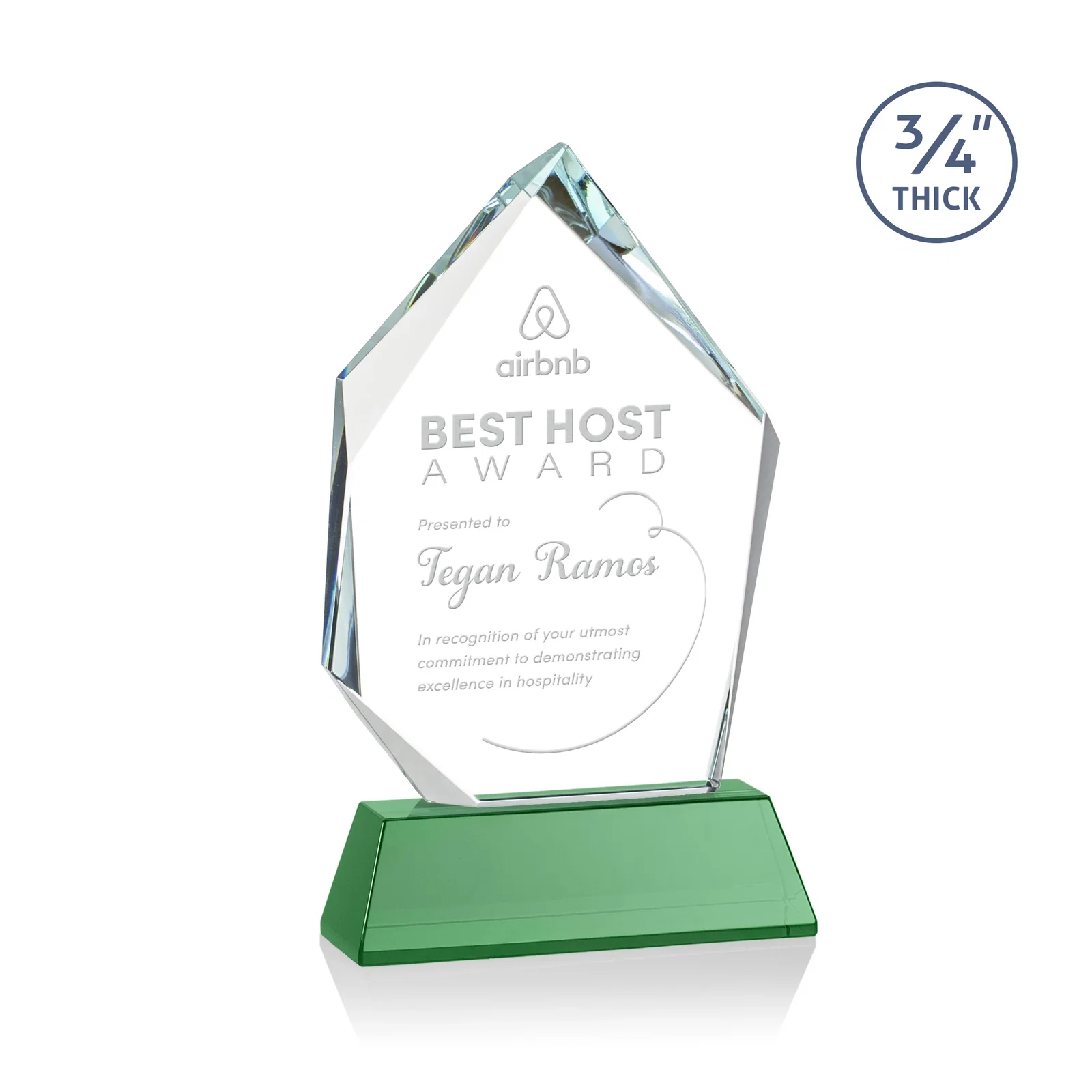 Branded Starfire Crystal Award With Intersecting Bevels Across the Peak, awards for team milestone celebrations